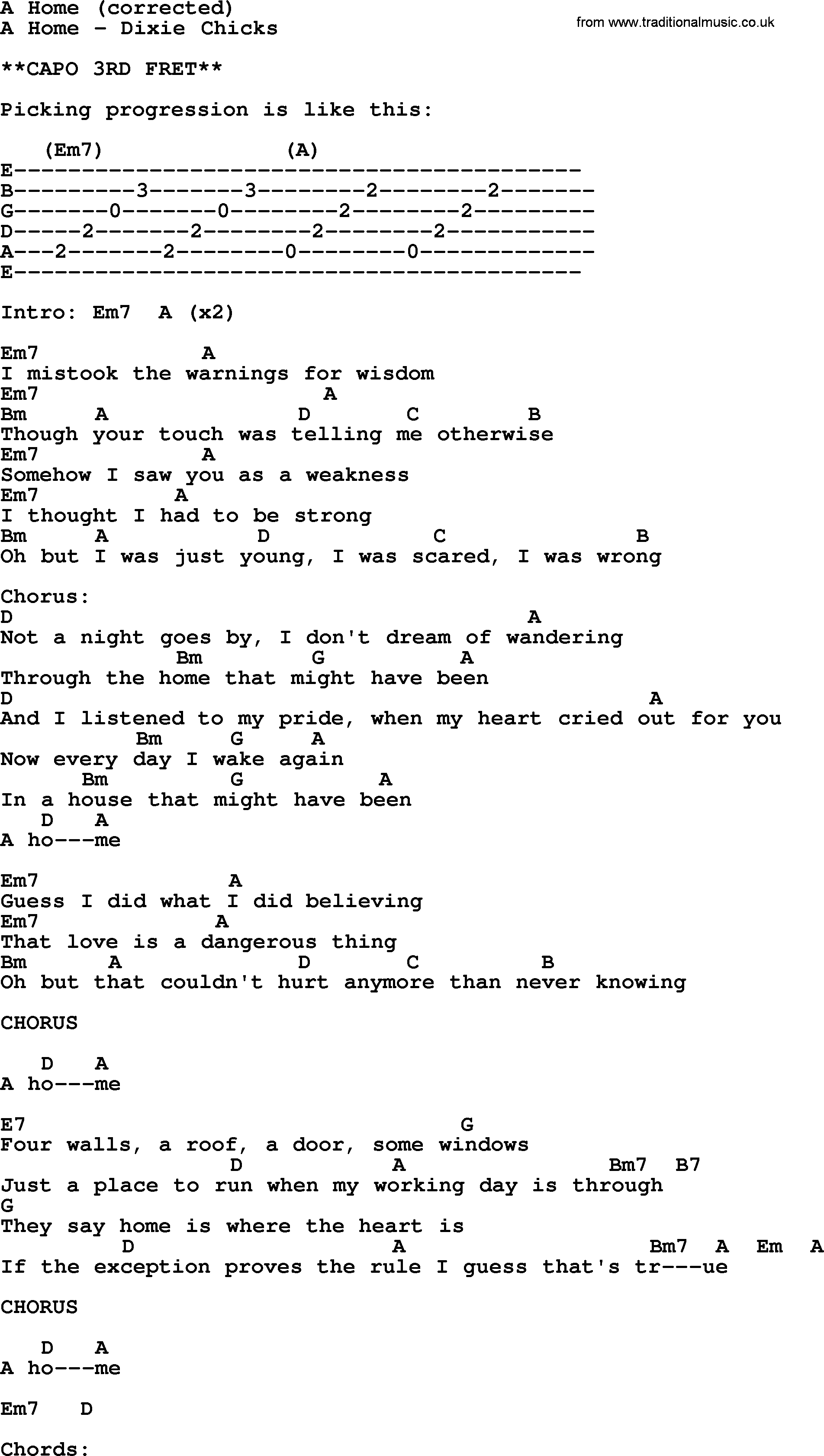 Bluegrass song: A Home (Corrected), lyrics and chords