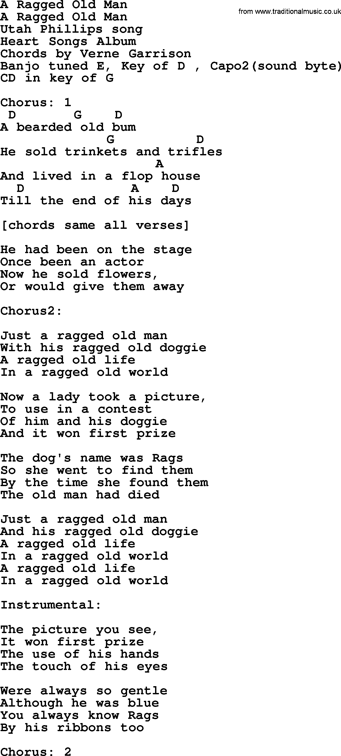 Bluegrass song: A Ragged Old Man, lyrics and chords
