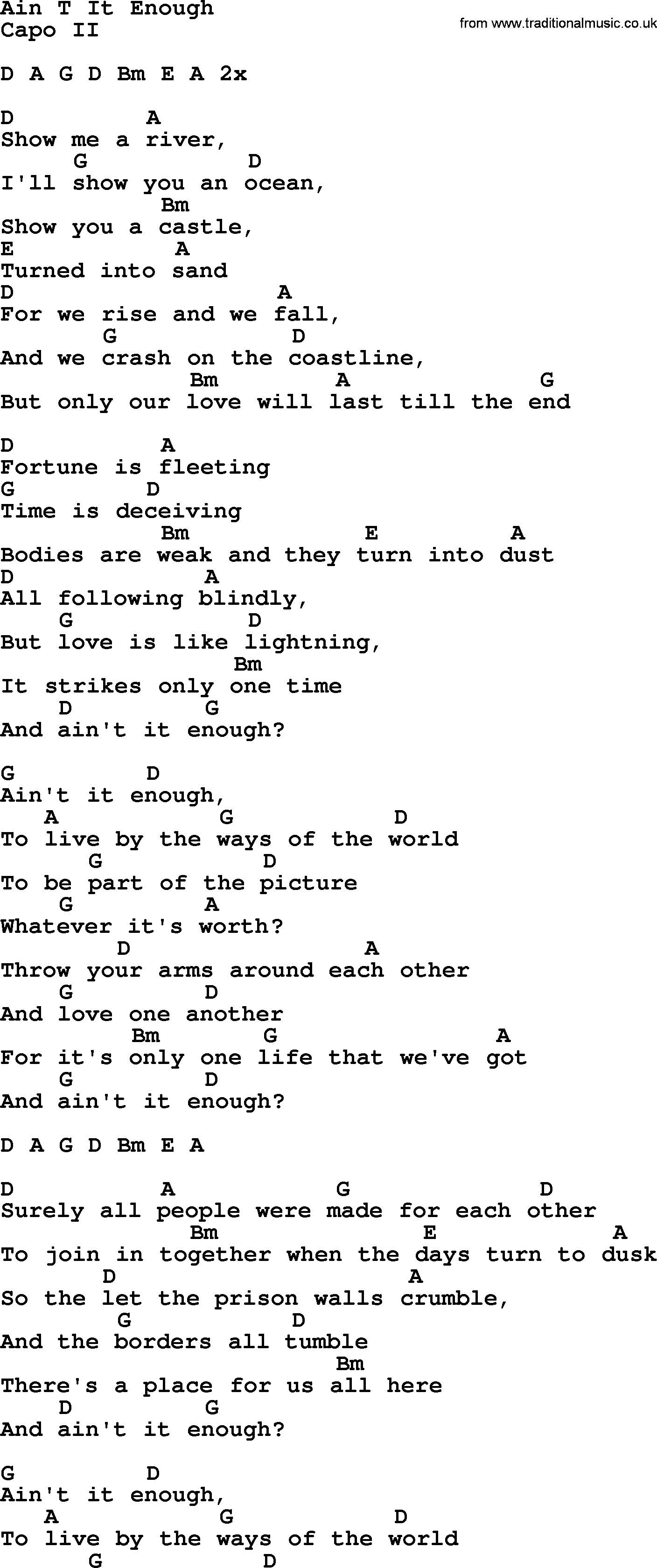 Ain T It Enough - Bluegrass lyrics with chords