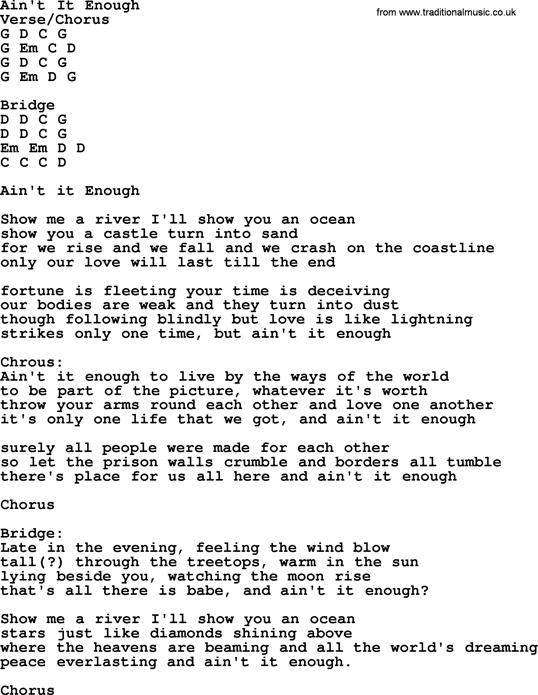 Bluegrass song: Ain't It Enough, lyrics and chords