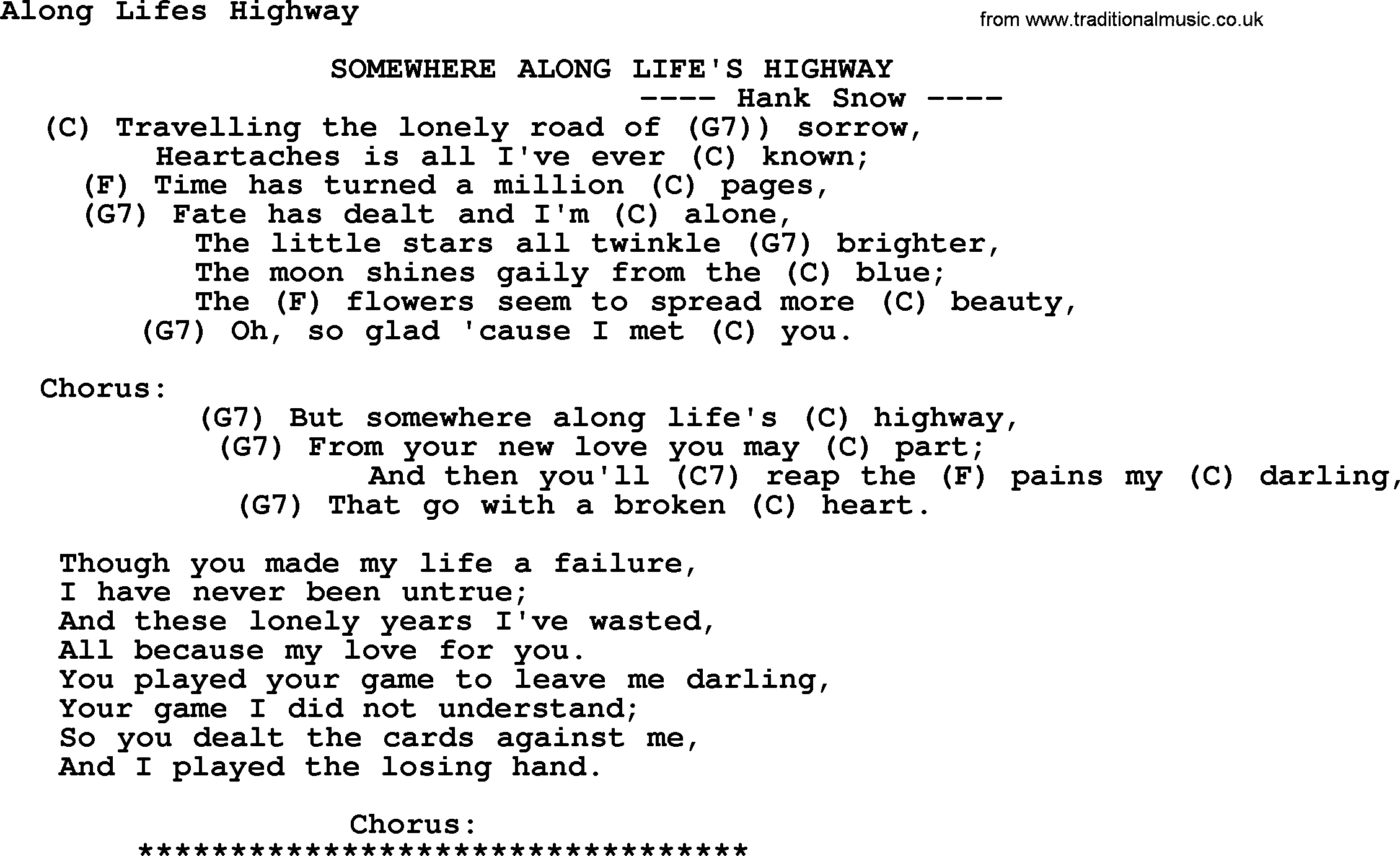 Bluegrass song: Along Lifes Highway, lyrics and chords