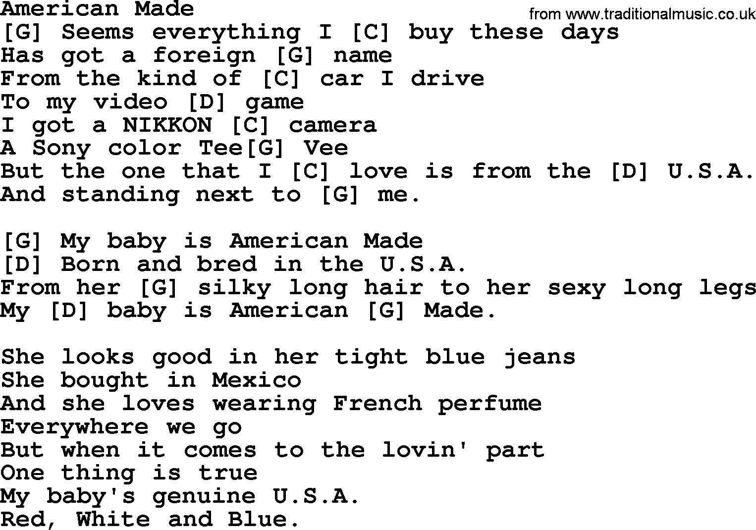 Bluegrass song: American Made, lyrics and chords