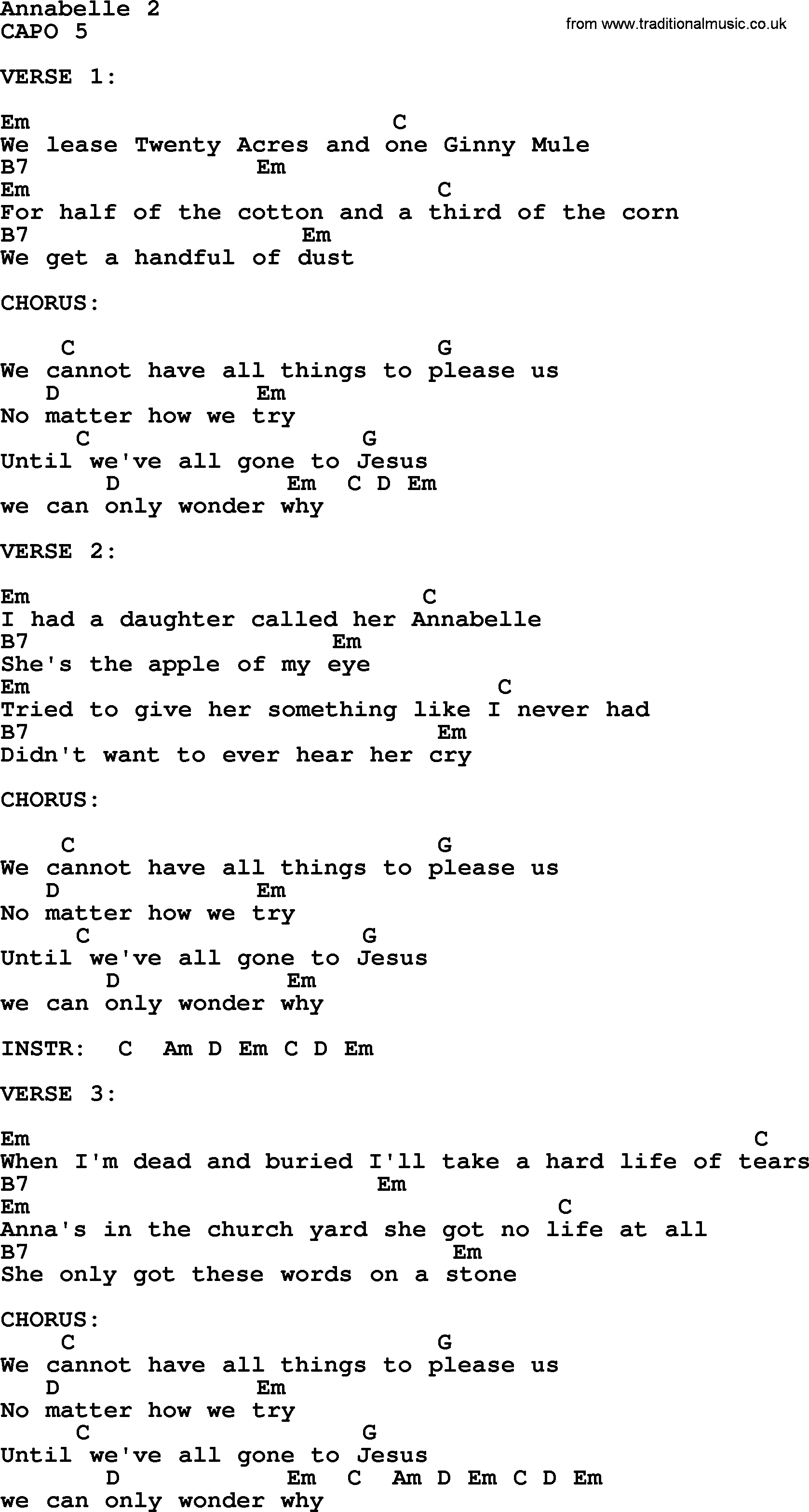 Bluegrass song: Annabelle 2, lyrics and chords