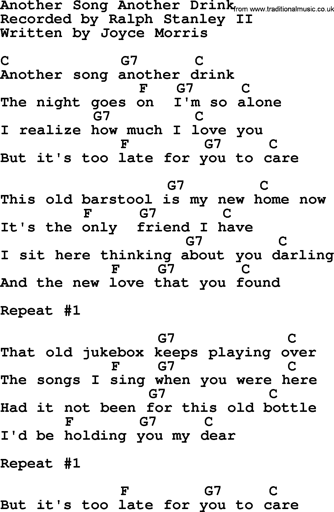 Bluegrass song: Another Song Another Drink, lyrics and chords