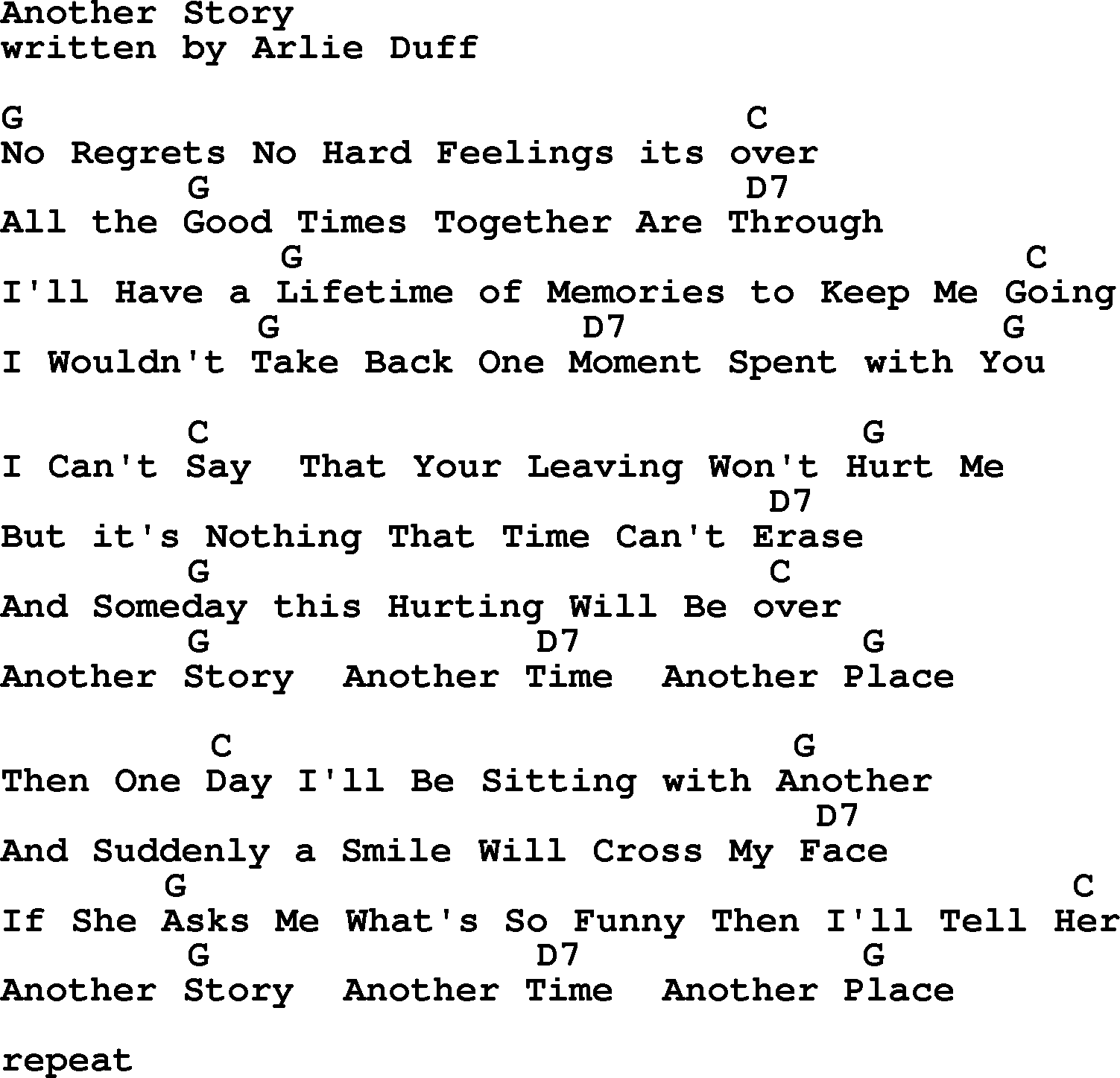 Bluegrass song: Another Story, lyrics and chords