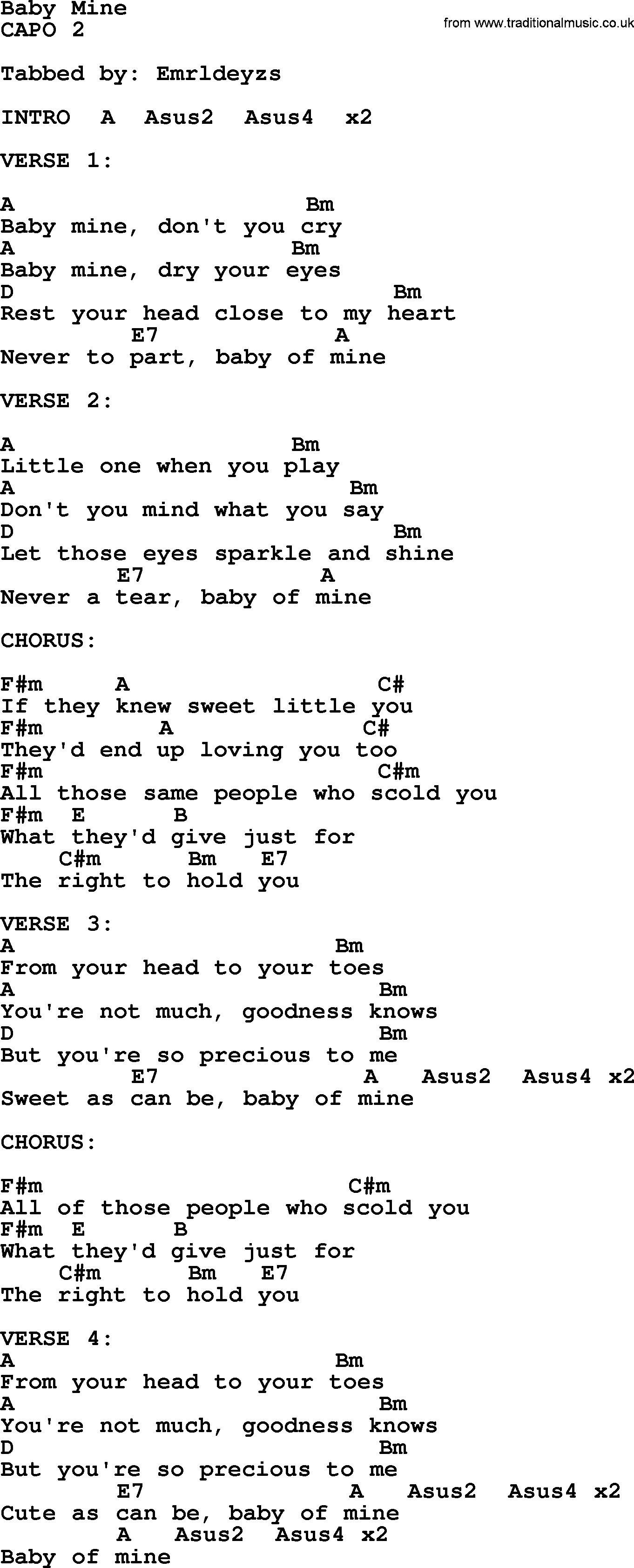 Bluegrass song: Baby Mine, lyrics and chords