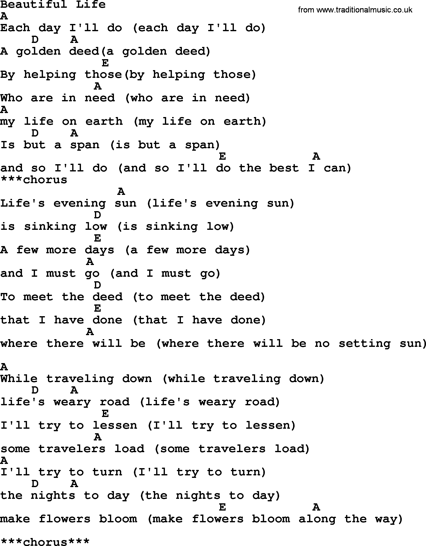 Beautiful Life Bluegrass Lyrics With Chords