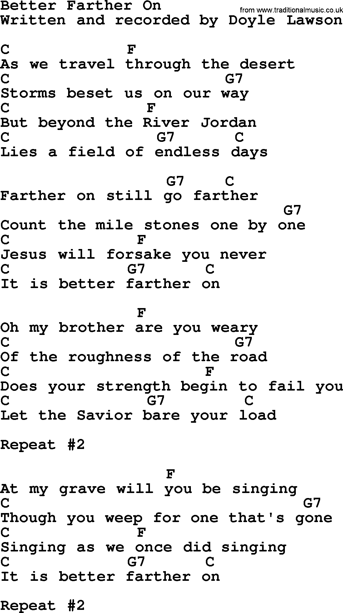 Bluegrass song: Better Farther On, lyrics and chords