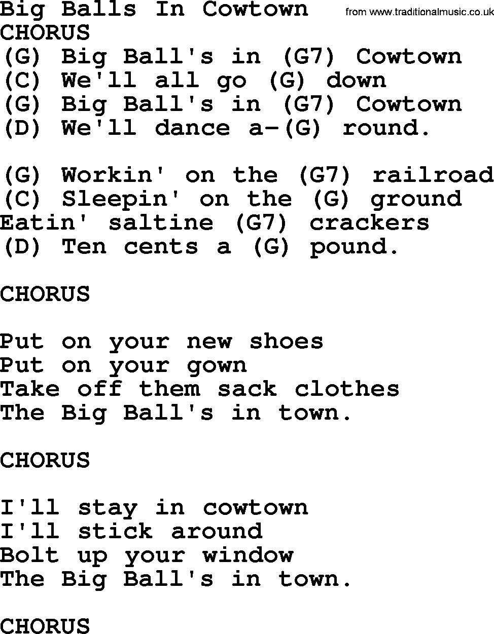Bluegrass song: Big Balls In Cowtown, lyrics and chords
