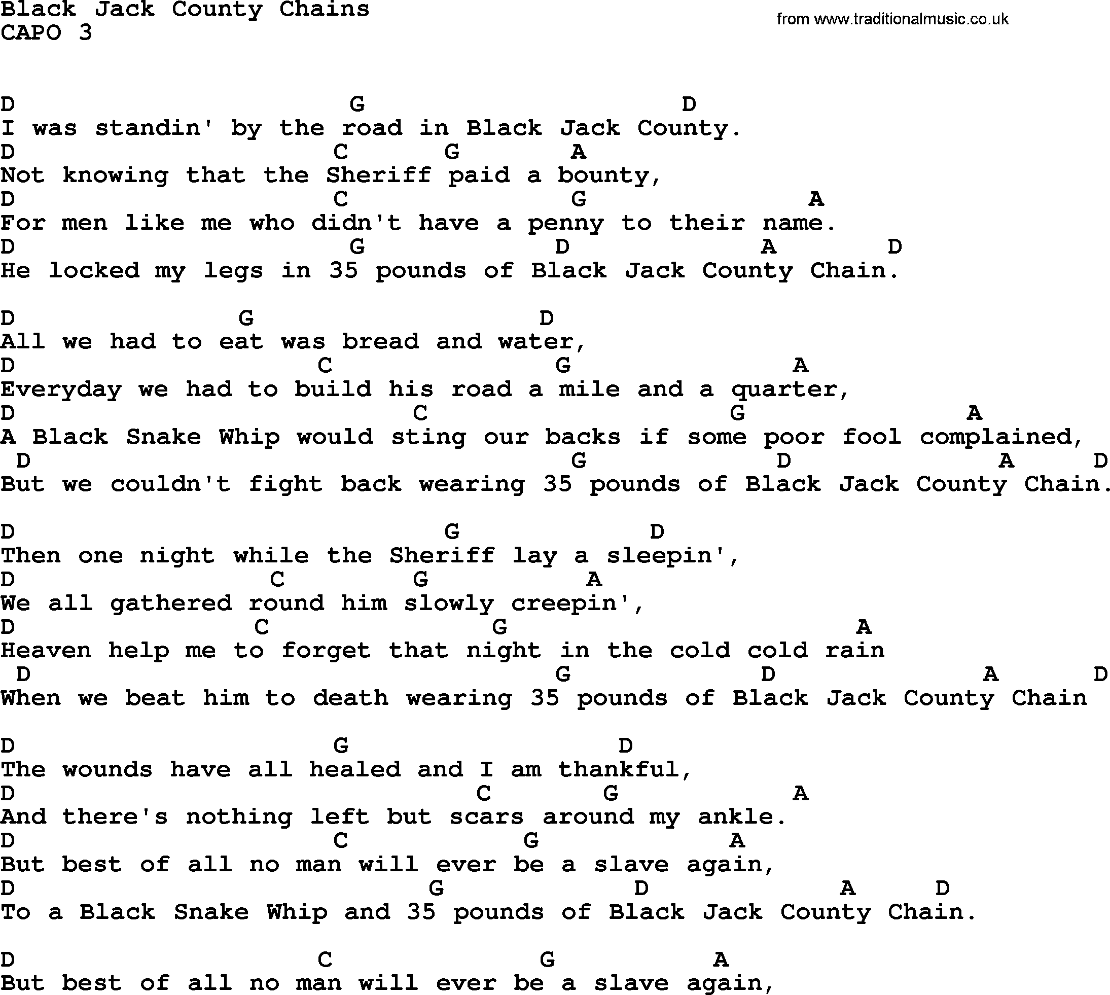 Bluegrass song: Black Jack County Chains, lyrics and chords
