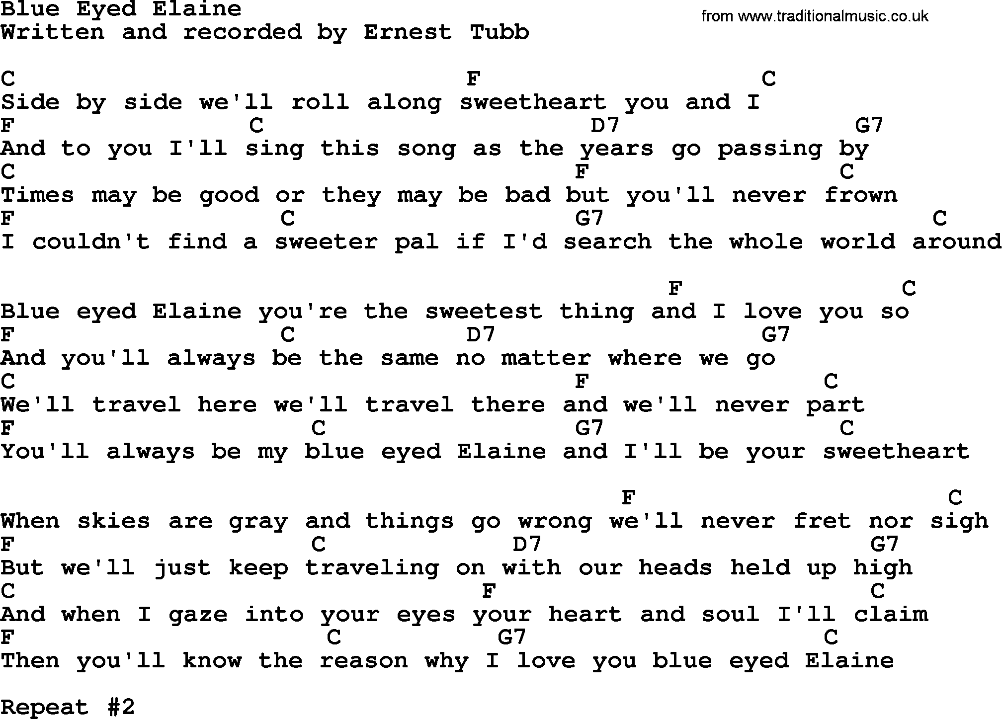Bluegrass song: Blue Eyed Elaine, lyrics and chords