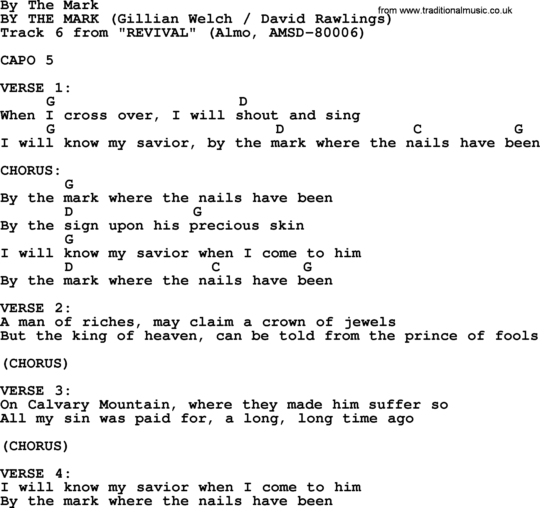 Bluegrass song: By The Mark, lyrics and chords