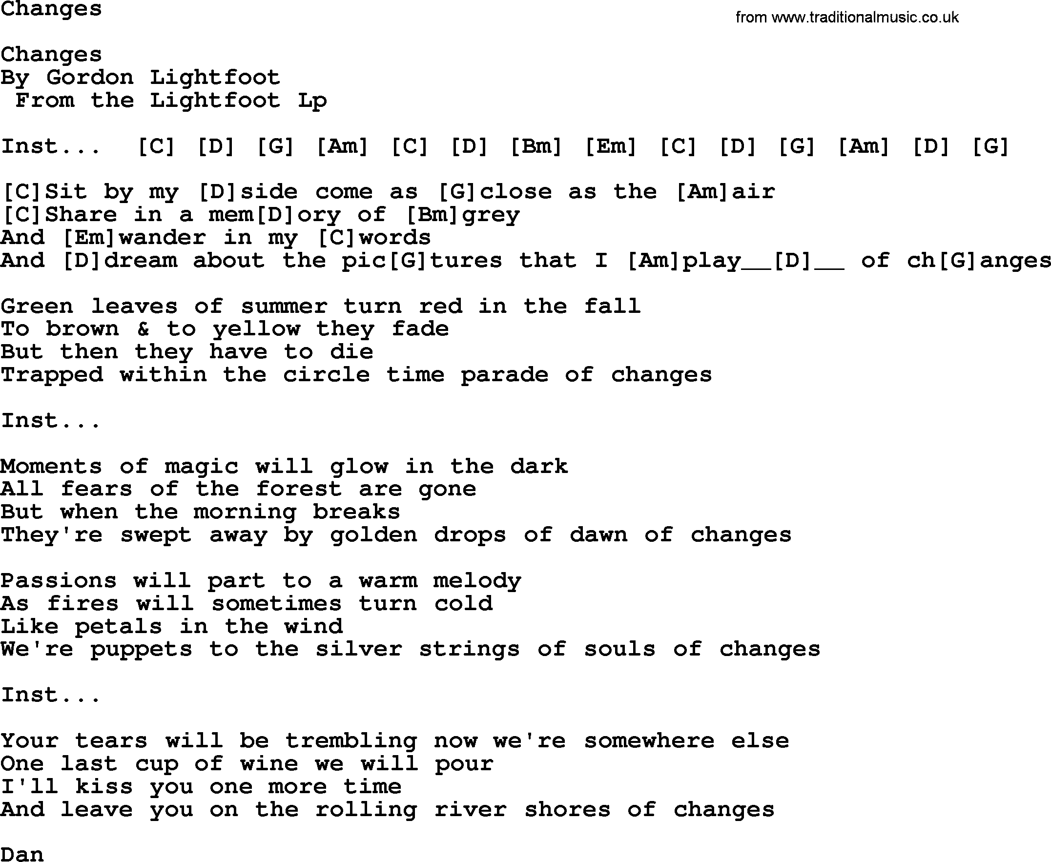 Bluegrass song: Changes, lyrics and chords