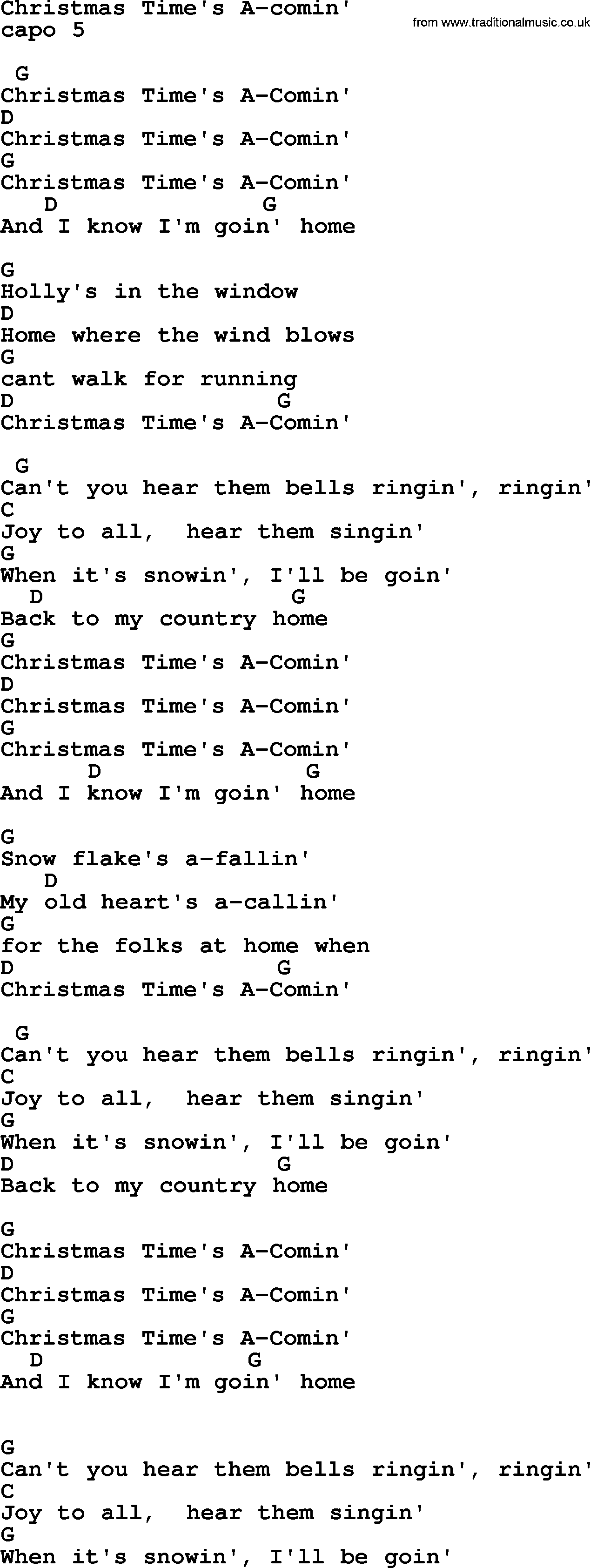 Bluegrass song: Christmas Time's A-Comin', lyrics and chords