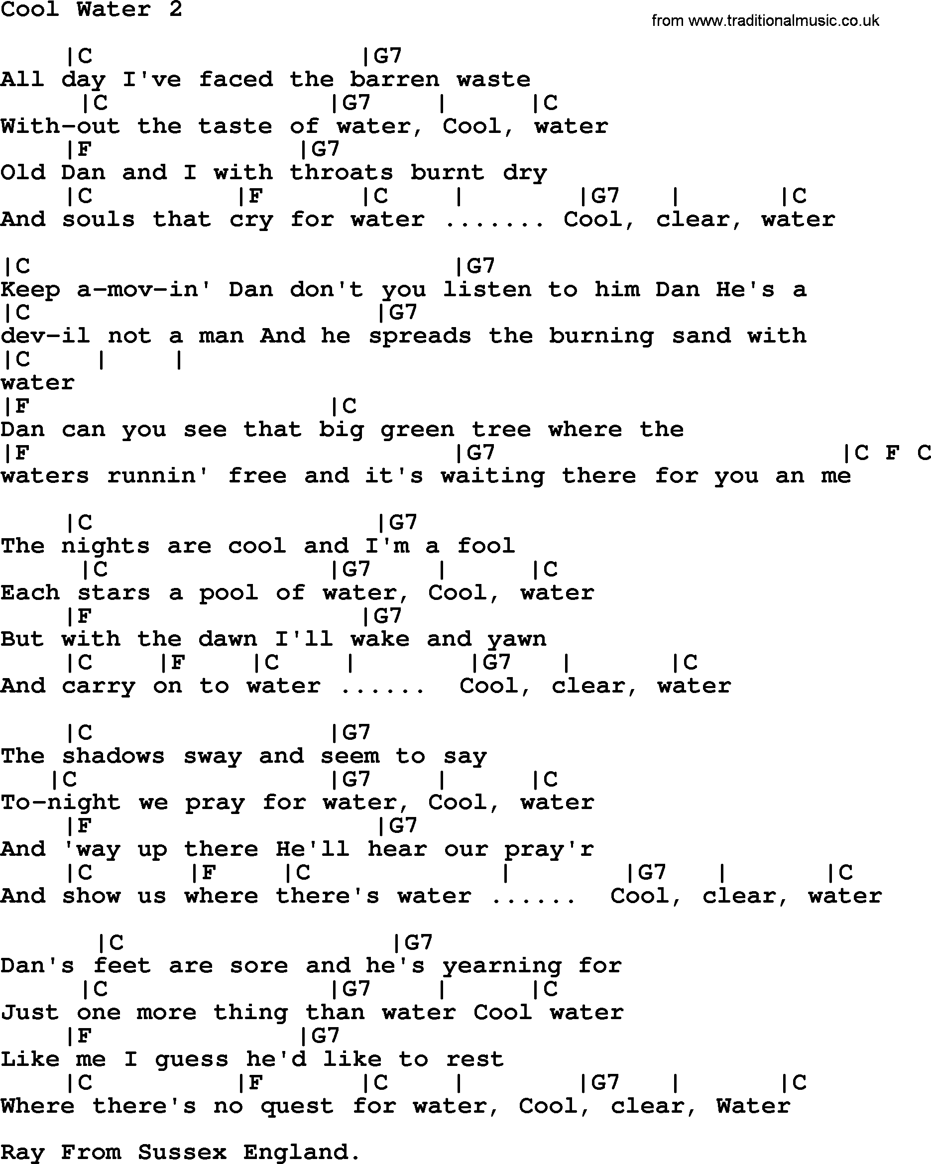 Bluegrass song: Cool Water 2, lyrics and chords