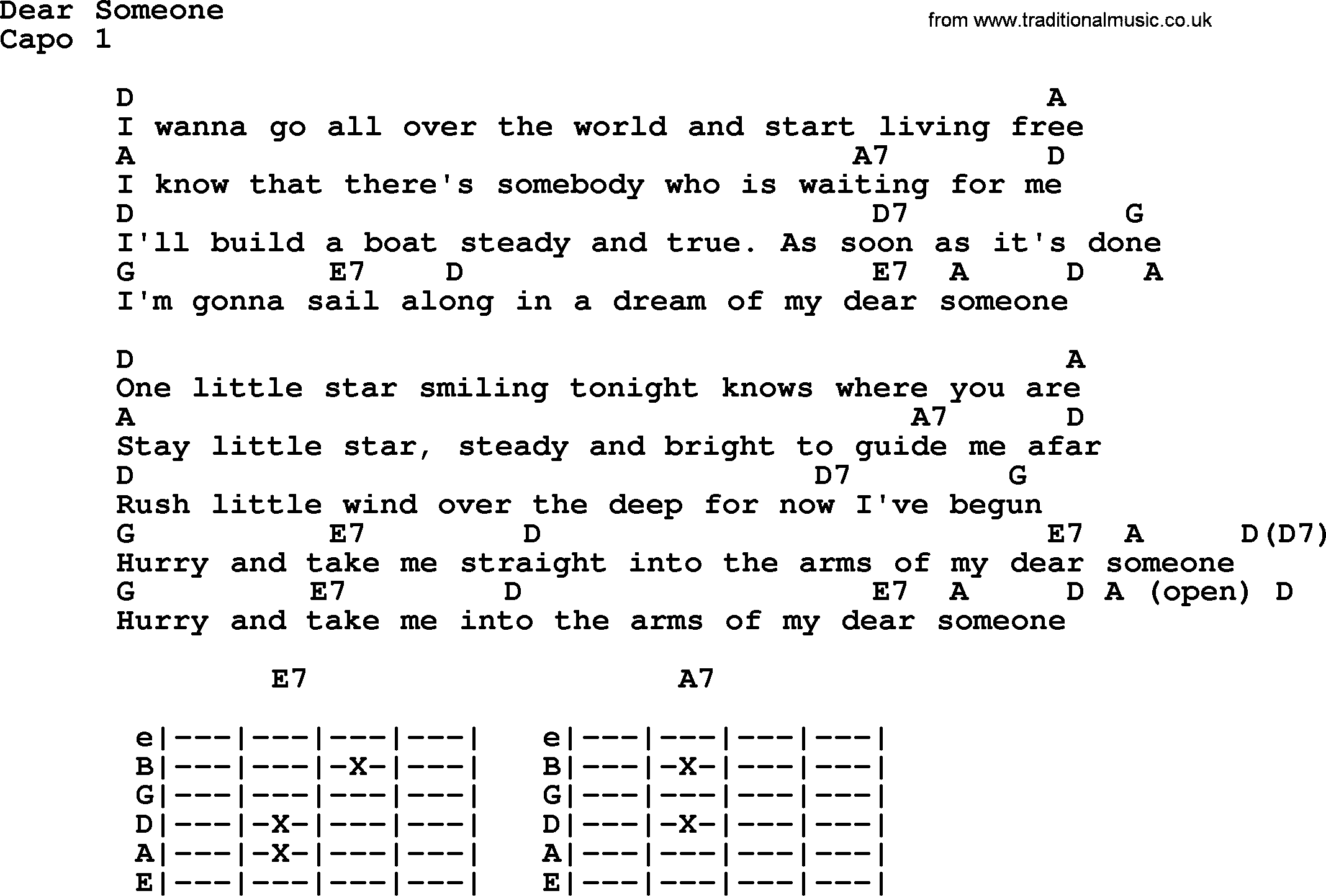 Bluegrass song: Dear Someone, lyrics and chords