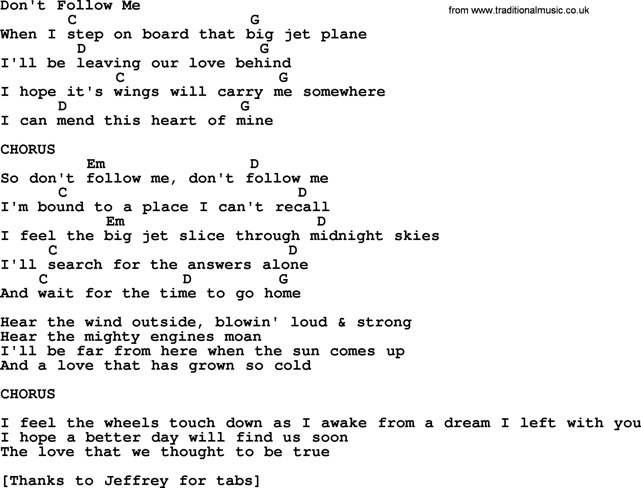 Bluegrass song: Don't Follow Me, lyrics and chords