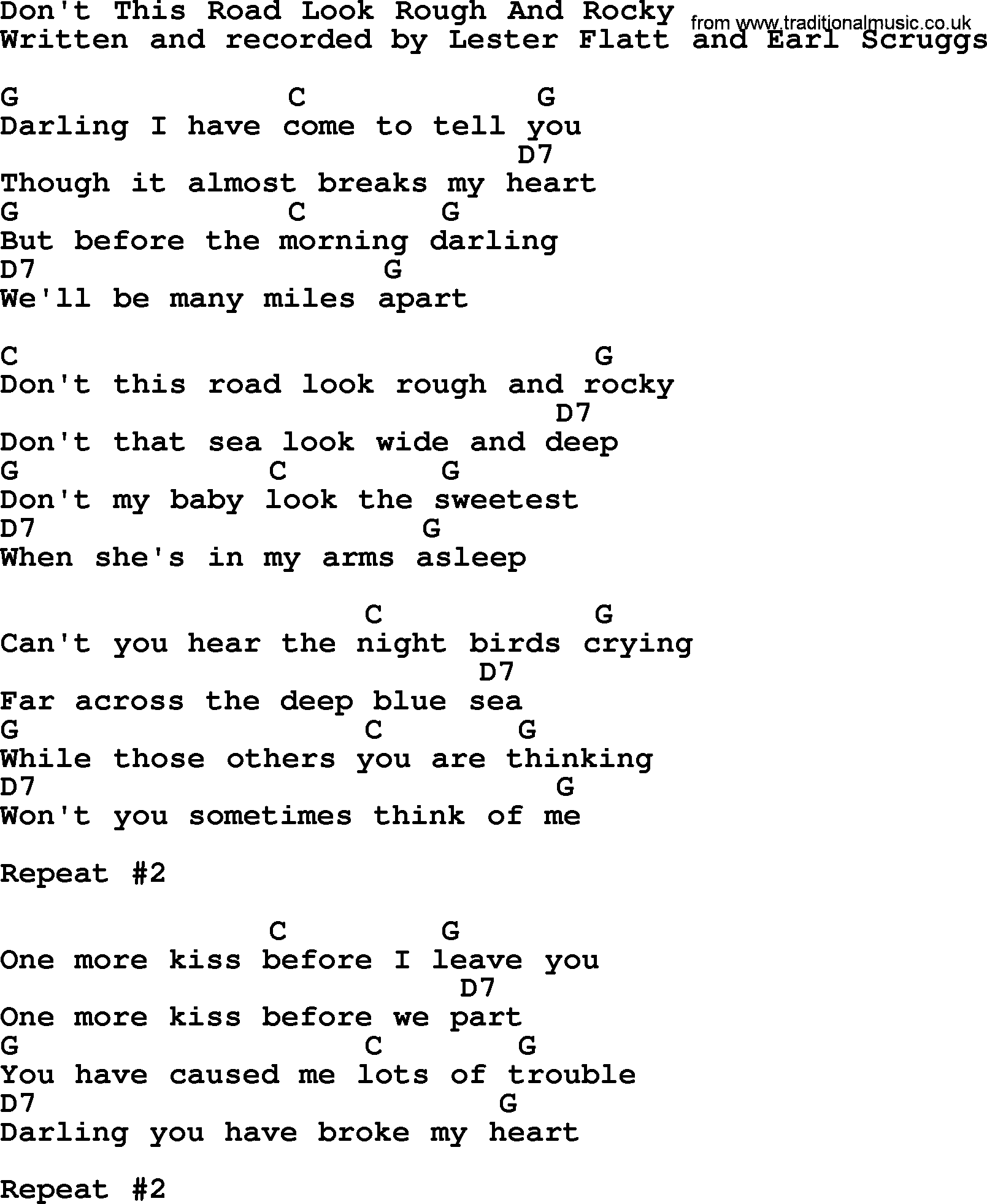Bluegrass song: Don't This Road Look Rough And Rocky, lyrics and chords