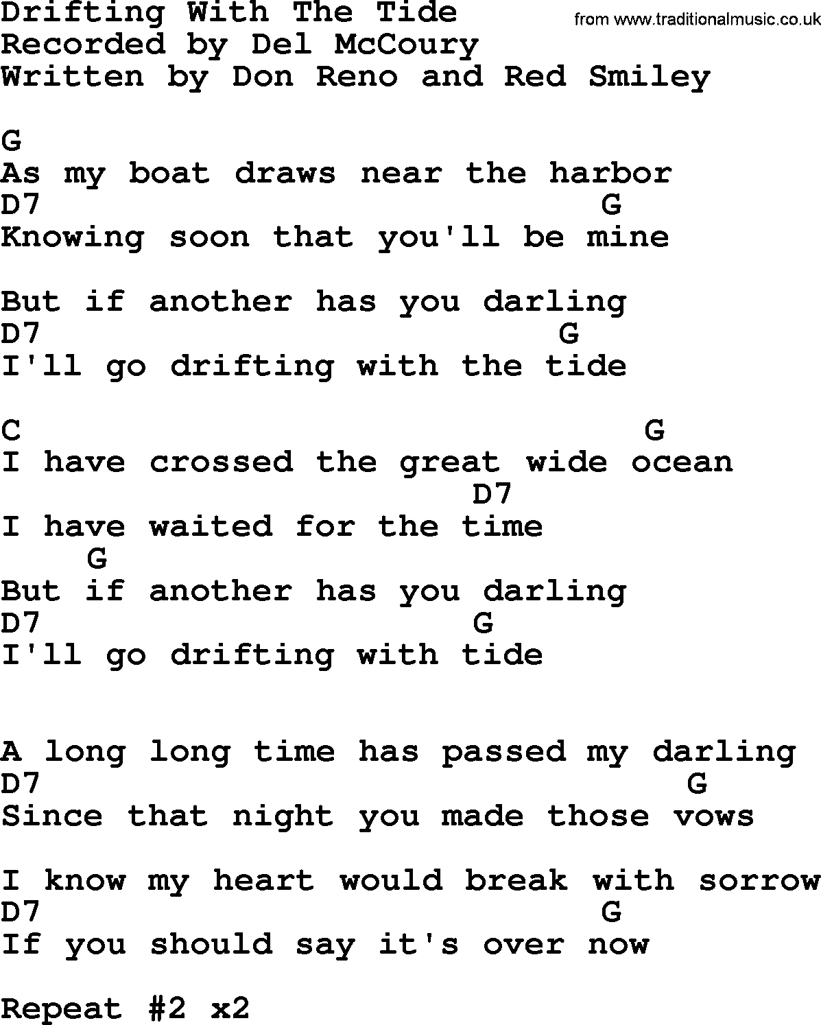 Bluegrass song: Drifting With The Tide, lyrics and chords
