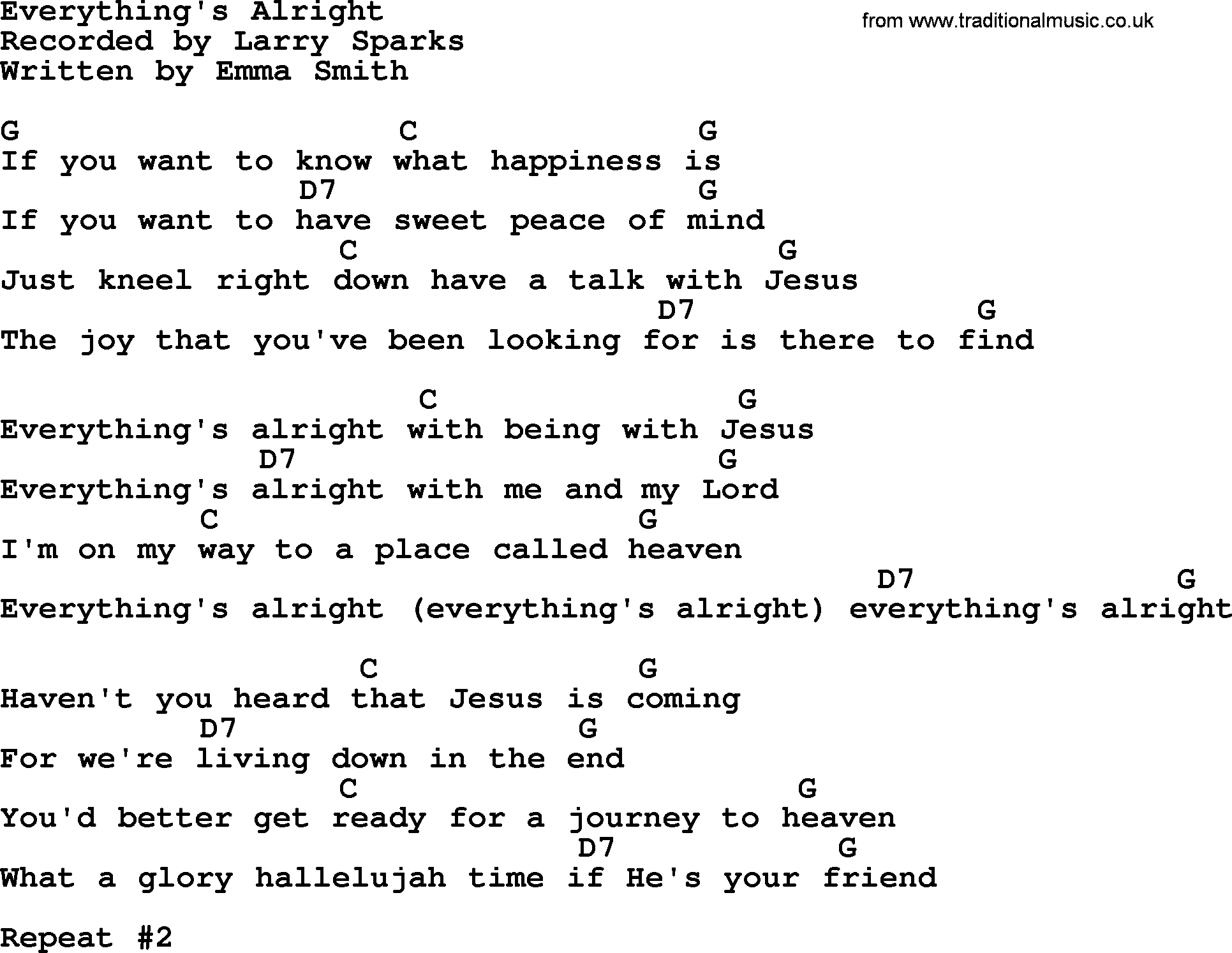 Bluegrass song: Everything's Alright, lyrics and chords