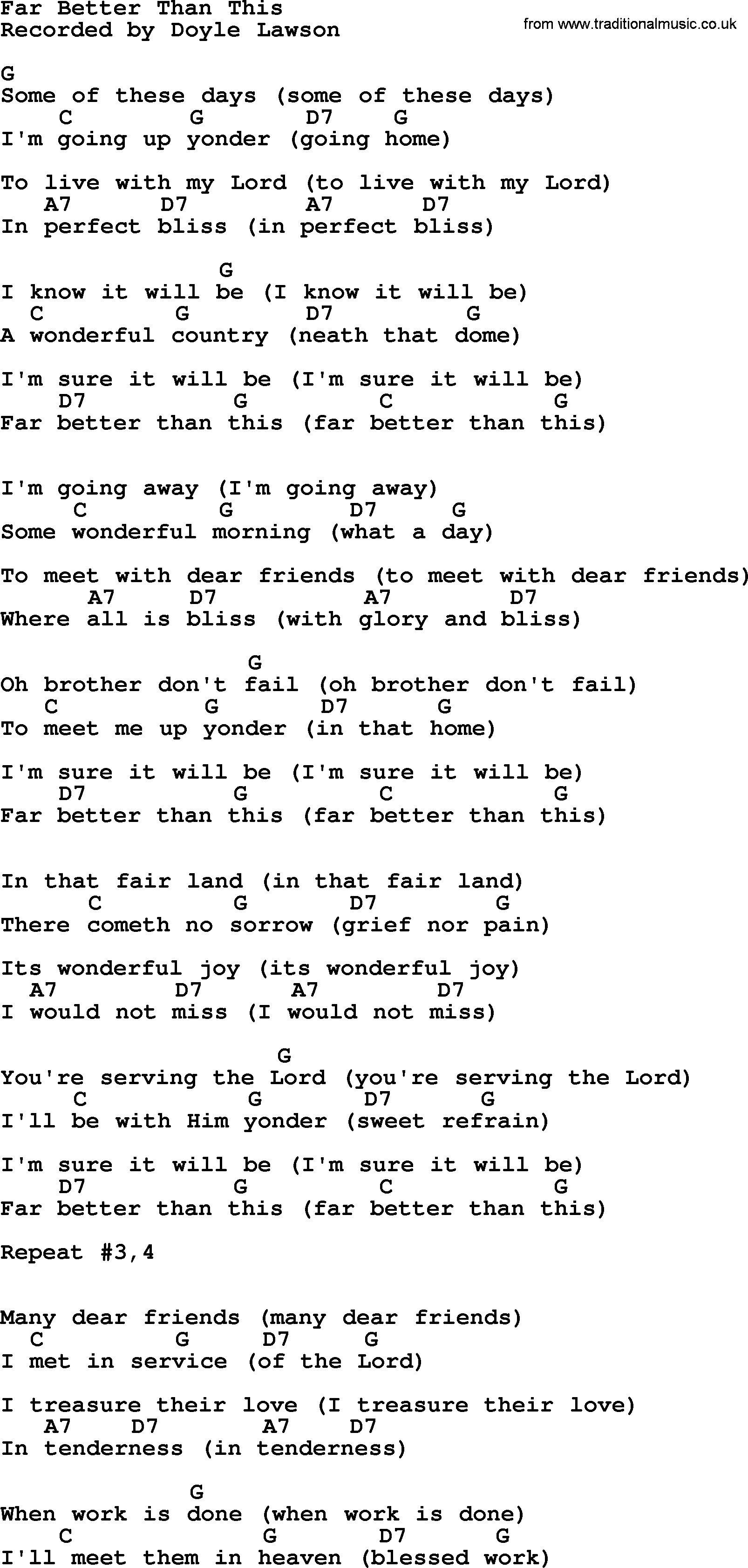 Bluegrass song: Far Better Than This, lyrics and chords
