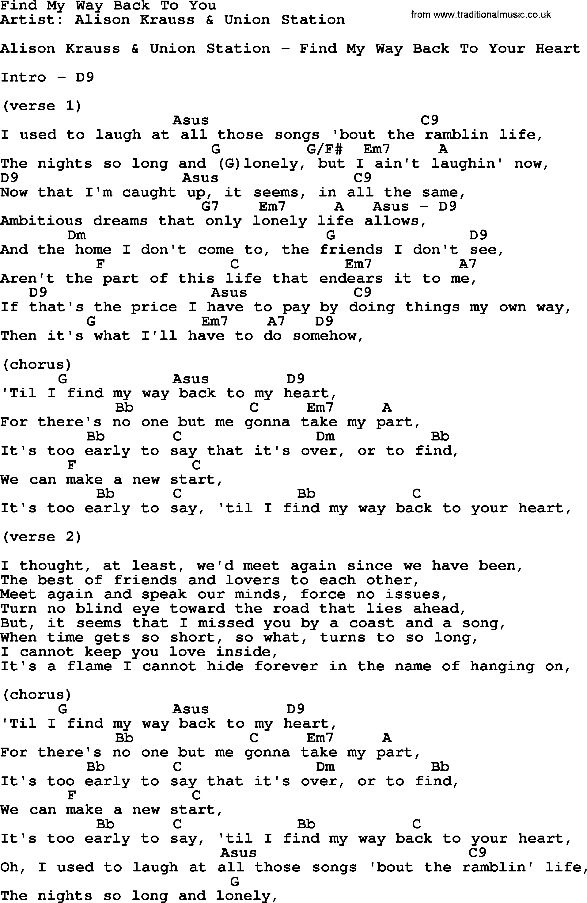 Bluegrass song: Find My Way Back To You, lyrics and chords
