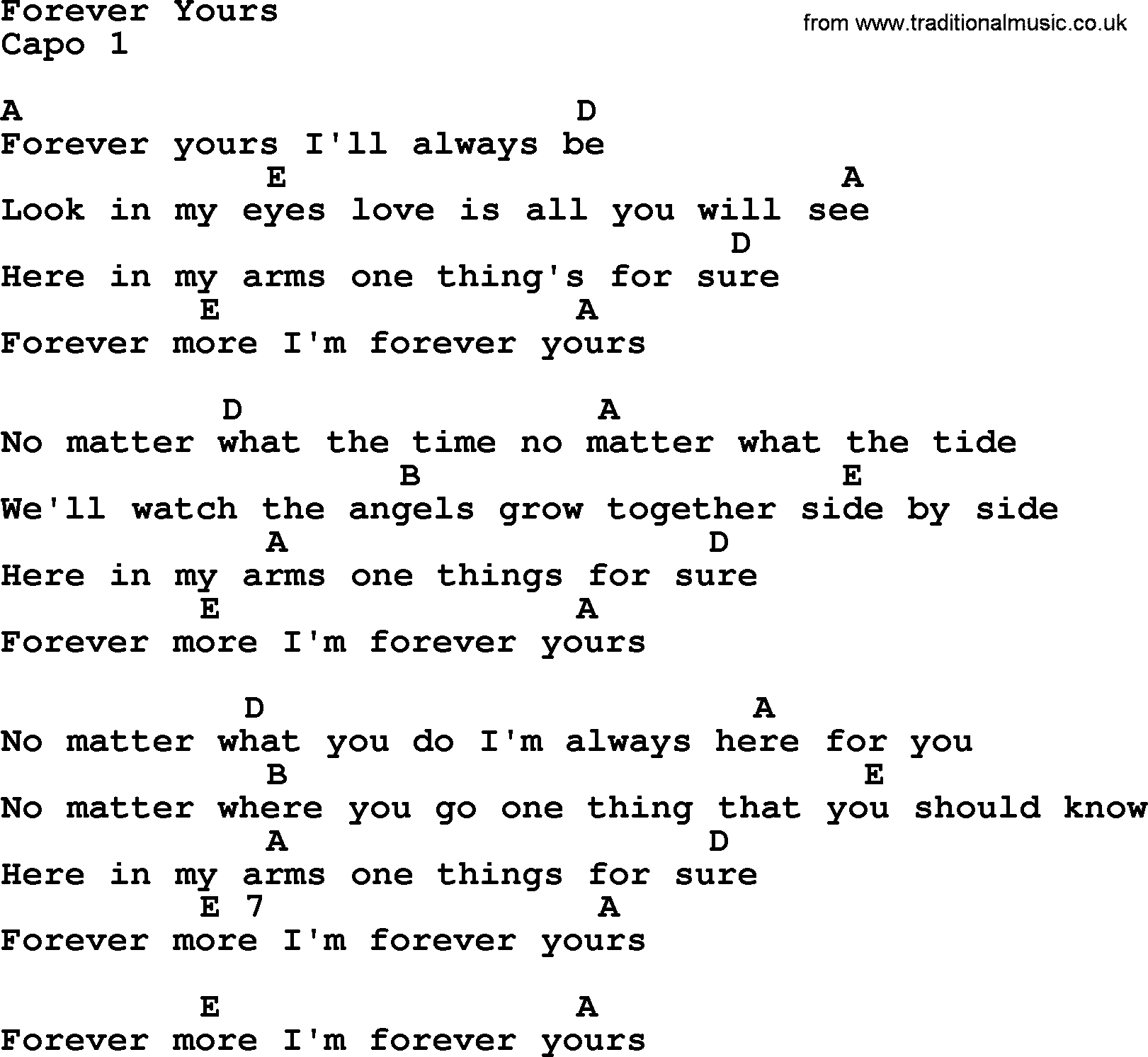 Bluegrass song: Forever Yours, lyrics and chords