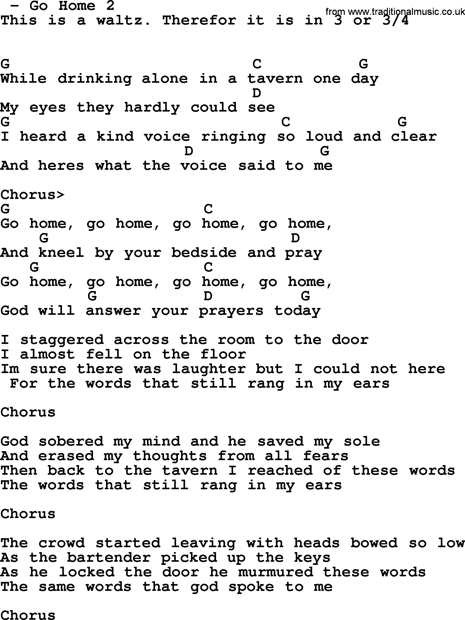 Bluegrass song: Go Home 2, lyrics and chords