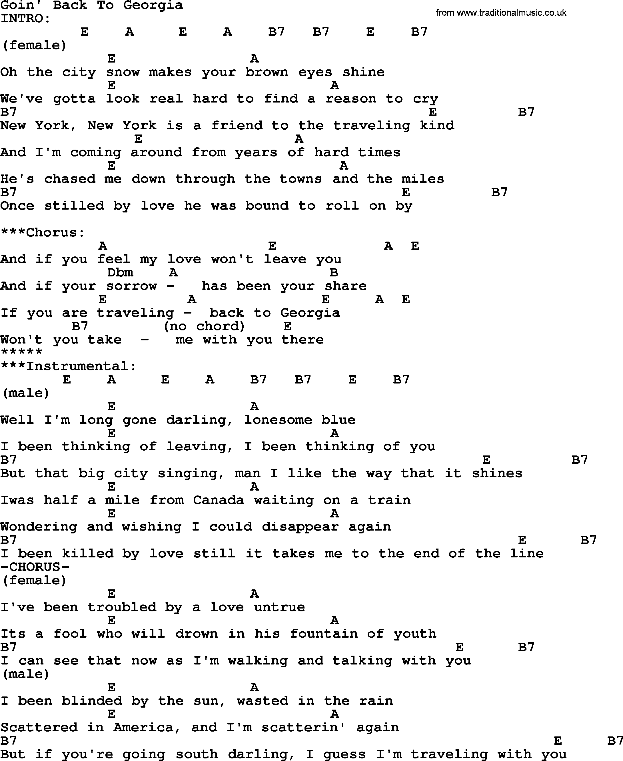 Bluegrass song: Goin' Back To Georgia, lyrics and chords