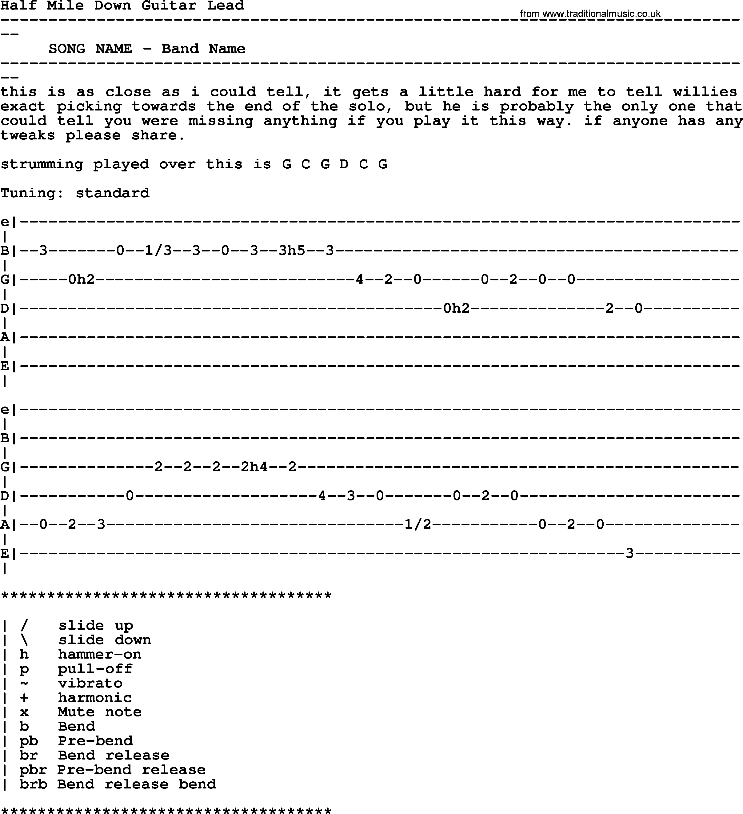 Bluegrass song: Half Mile Down(Guitar Lead), lyrics and chords