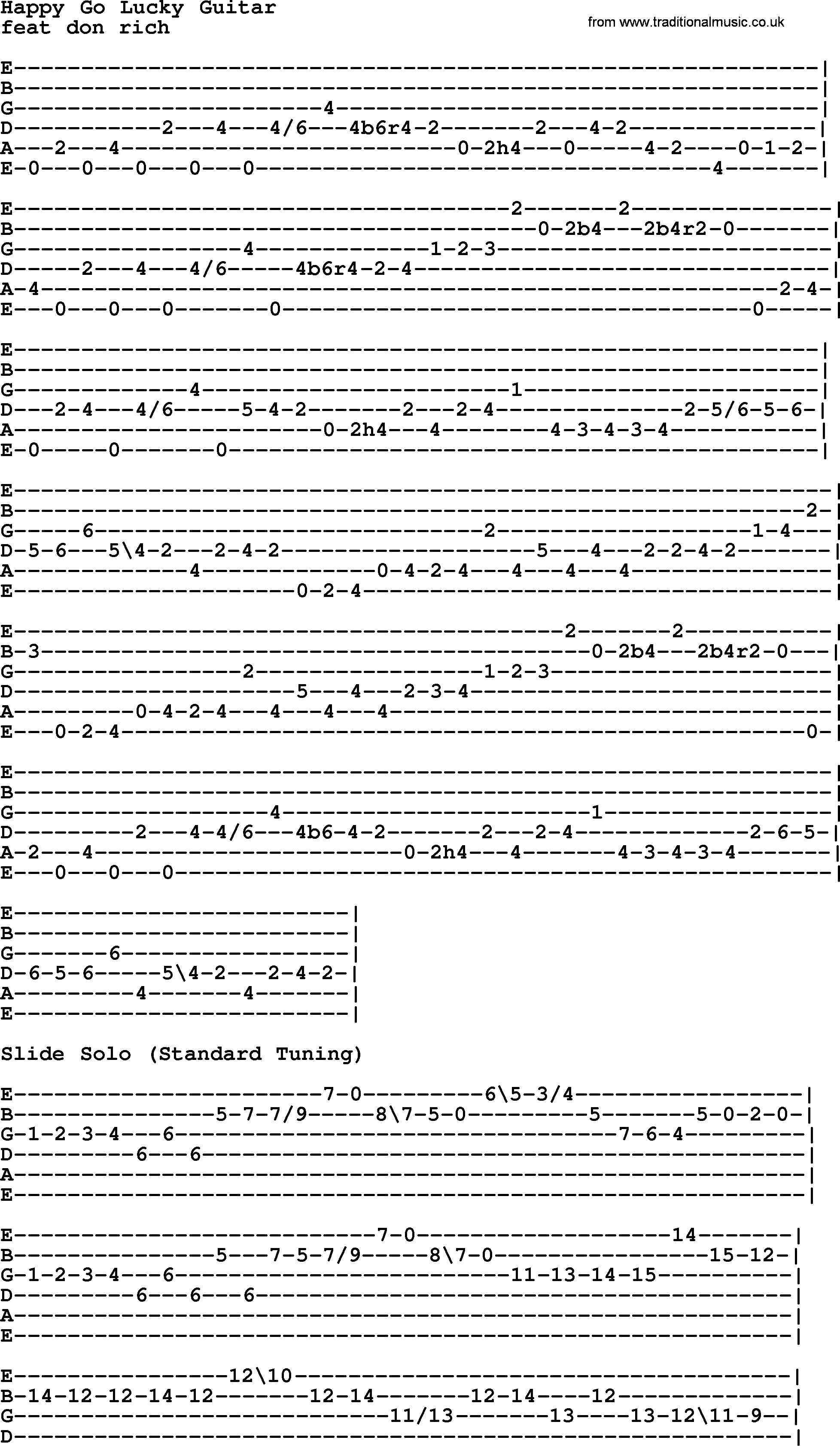 Bluegrass song: Happy Go Lucky Guitar, lyrics and chords