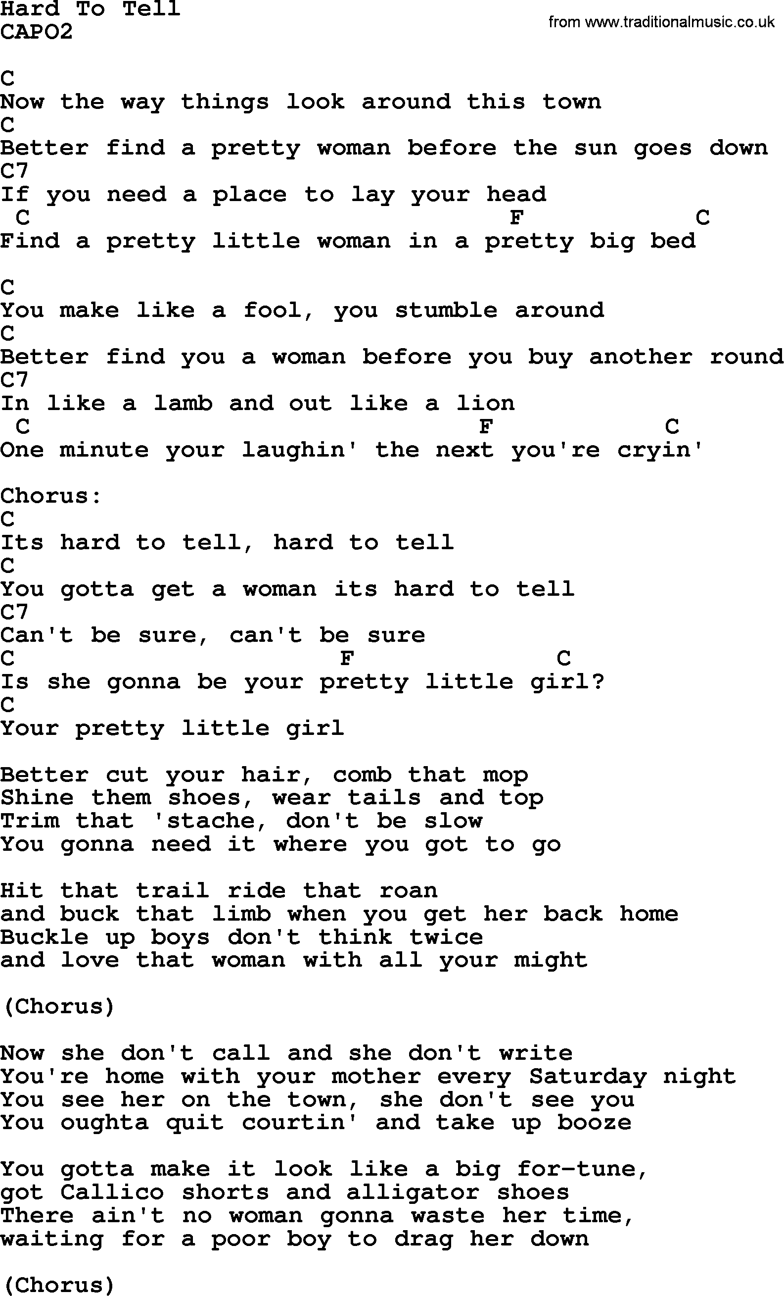 Bluegrass song: Hard To Tell, lyrics and chords