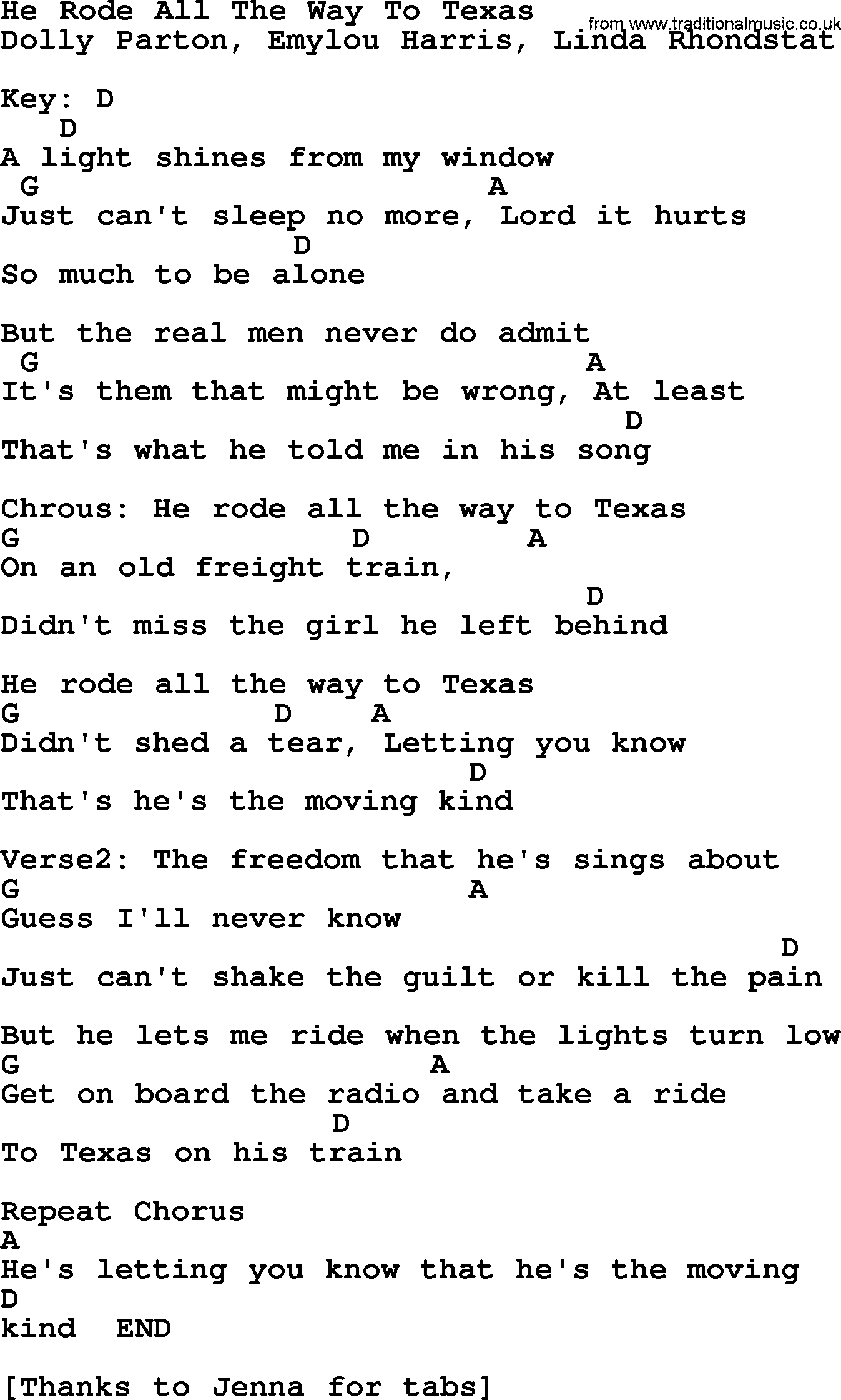 Bluegrass song: He Rode All The Way To Texas, lyrics and chords