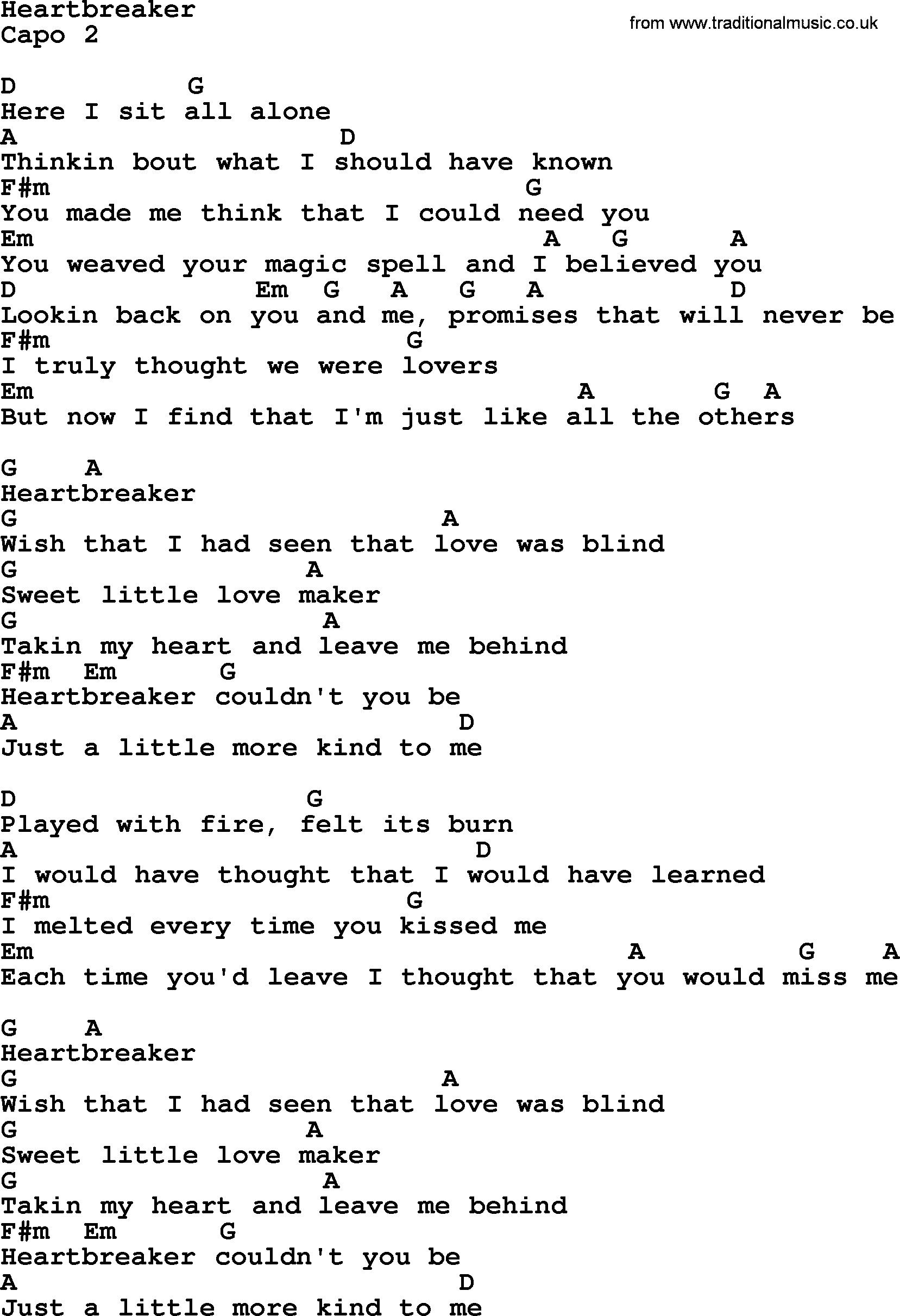 Bluegrass song: Heartbreaker, lyrics and chords