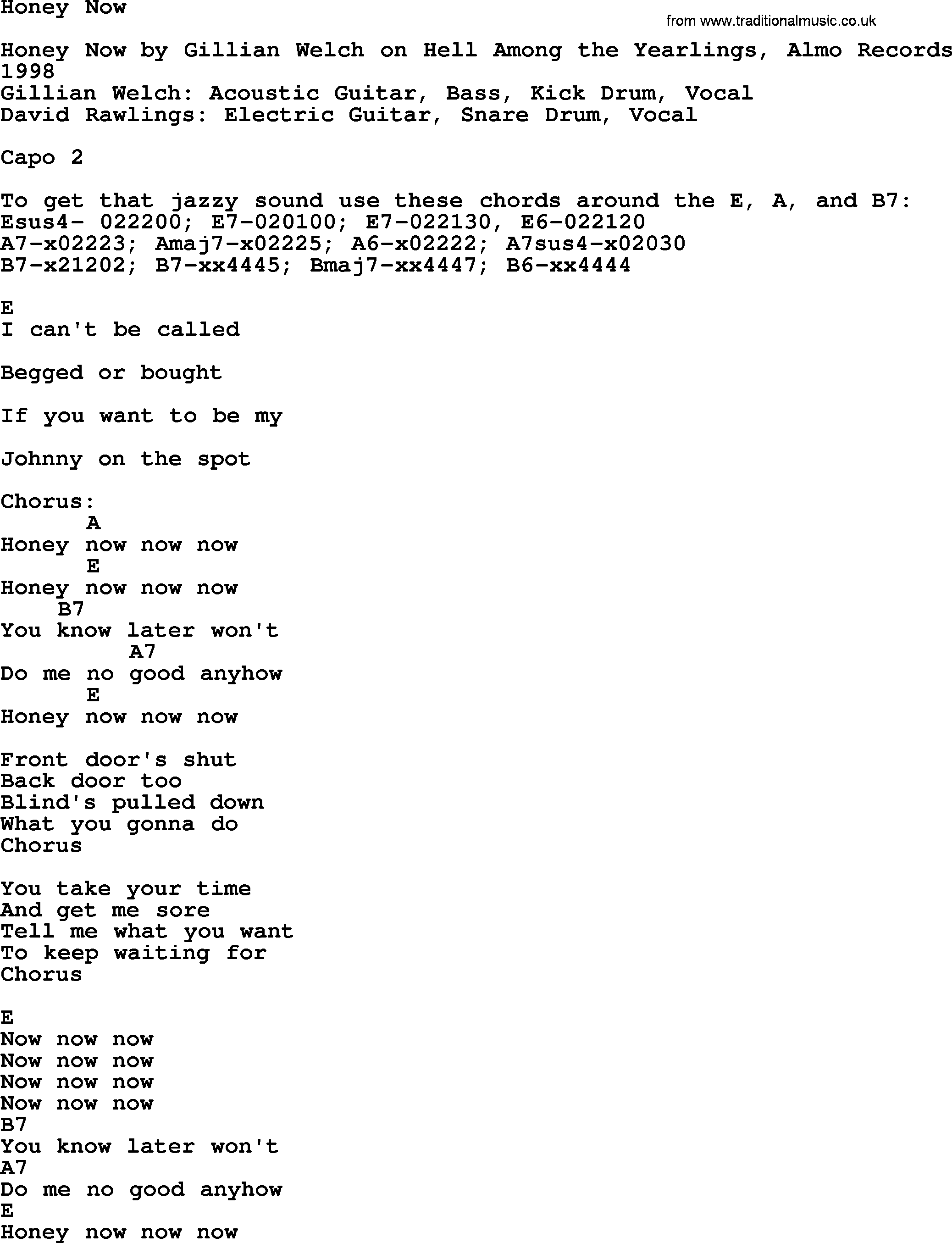 Bluegrass song: Honey Now, lyrics and chords