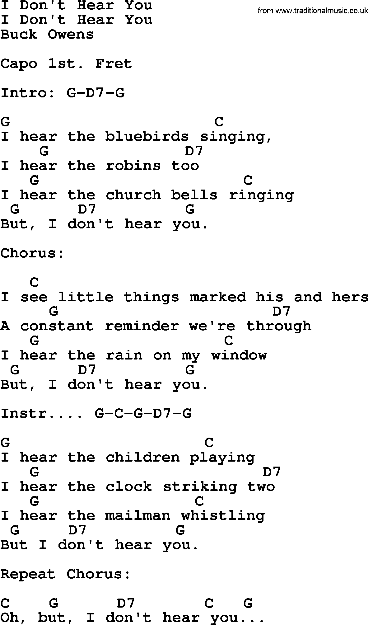 Bluegrass song: I Don't Hear You, lyrics and chords