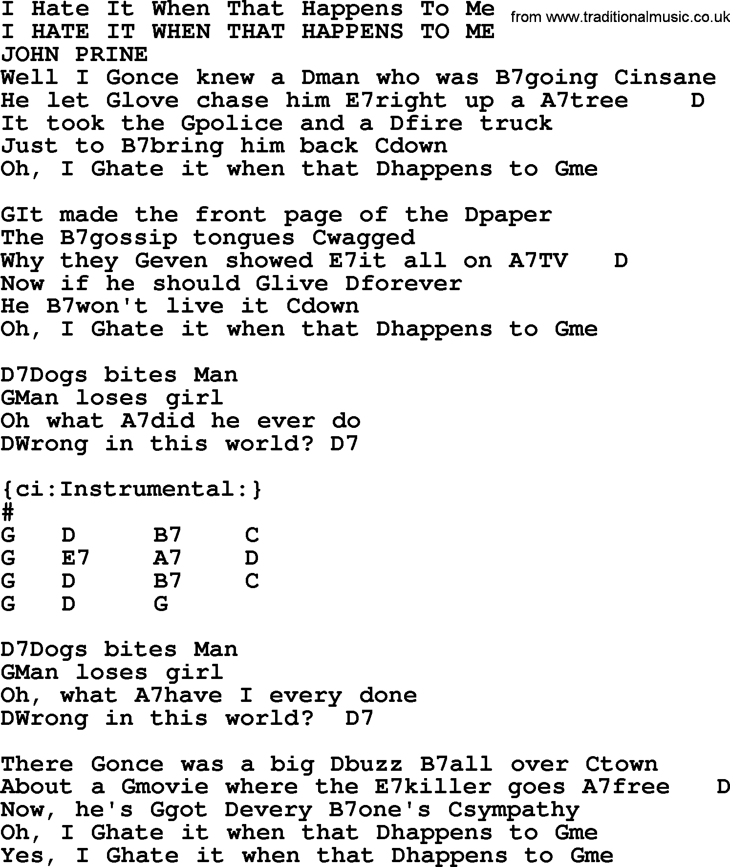 Bluegrass song: I Hate It When That Happens To Me, lyrics and chords