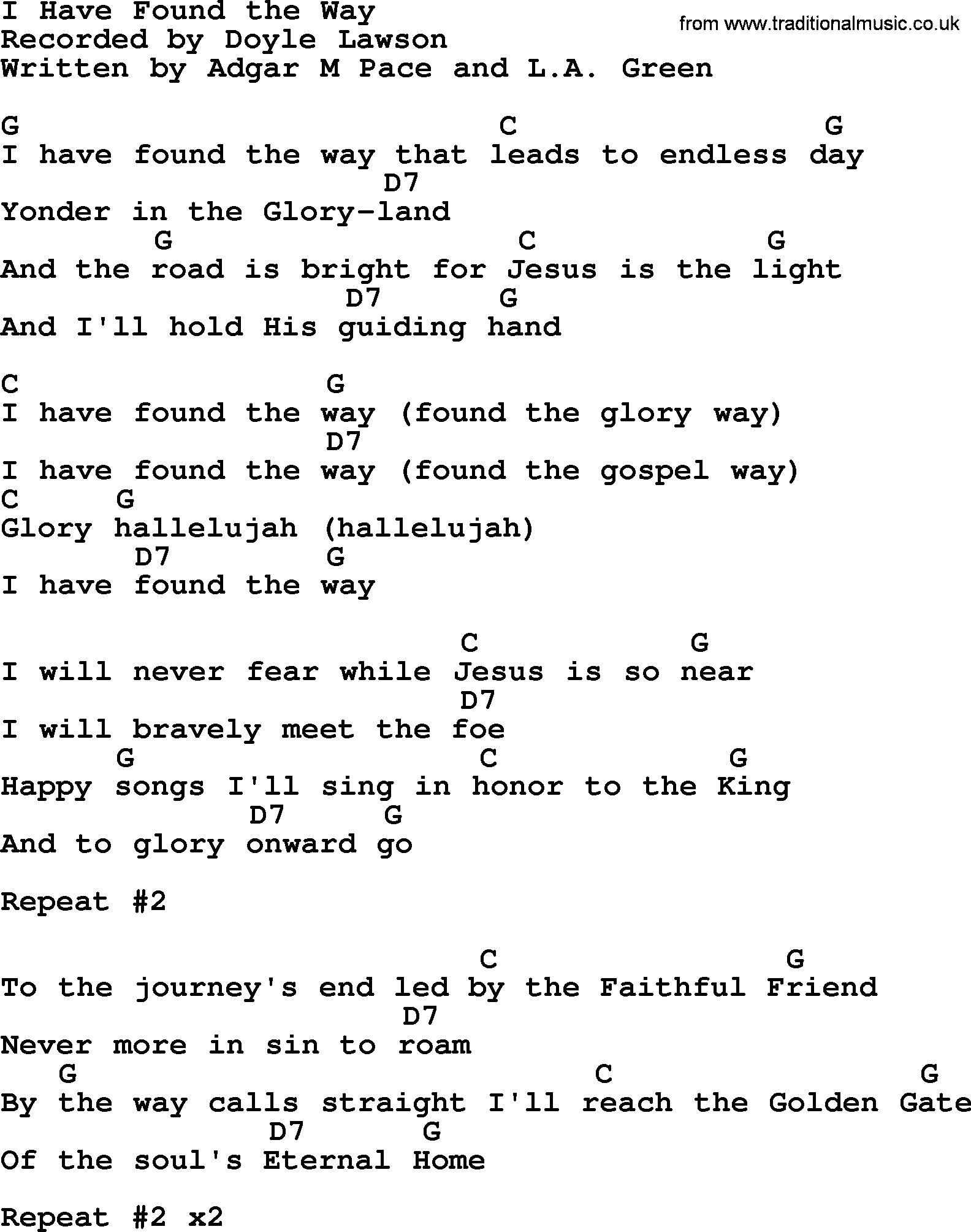 Bluegrass song: I Have Found The Way, lyrics and chords