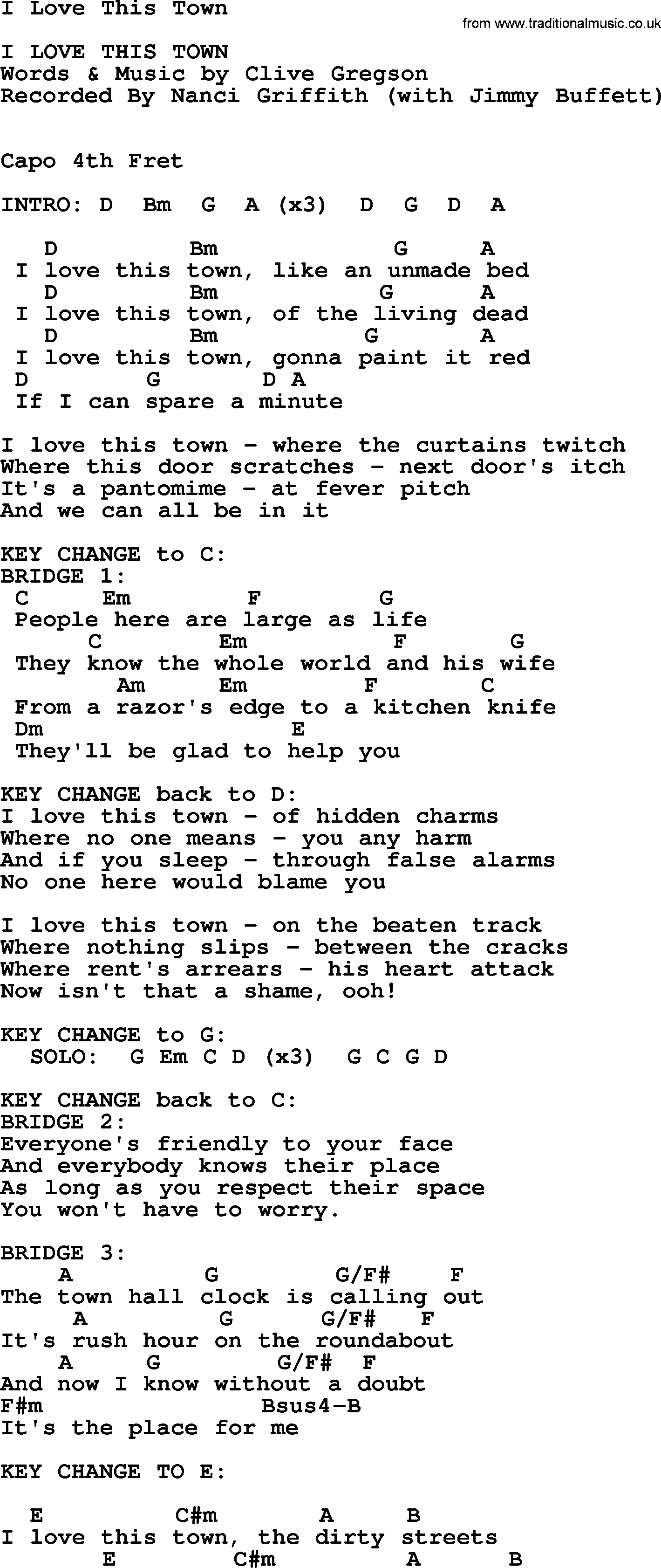 Bluegrass song: I Love This Town, lyrics and chords