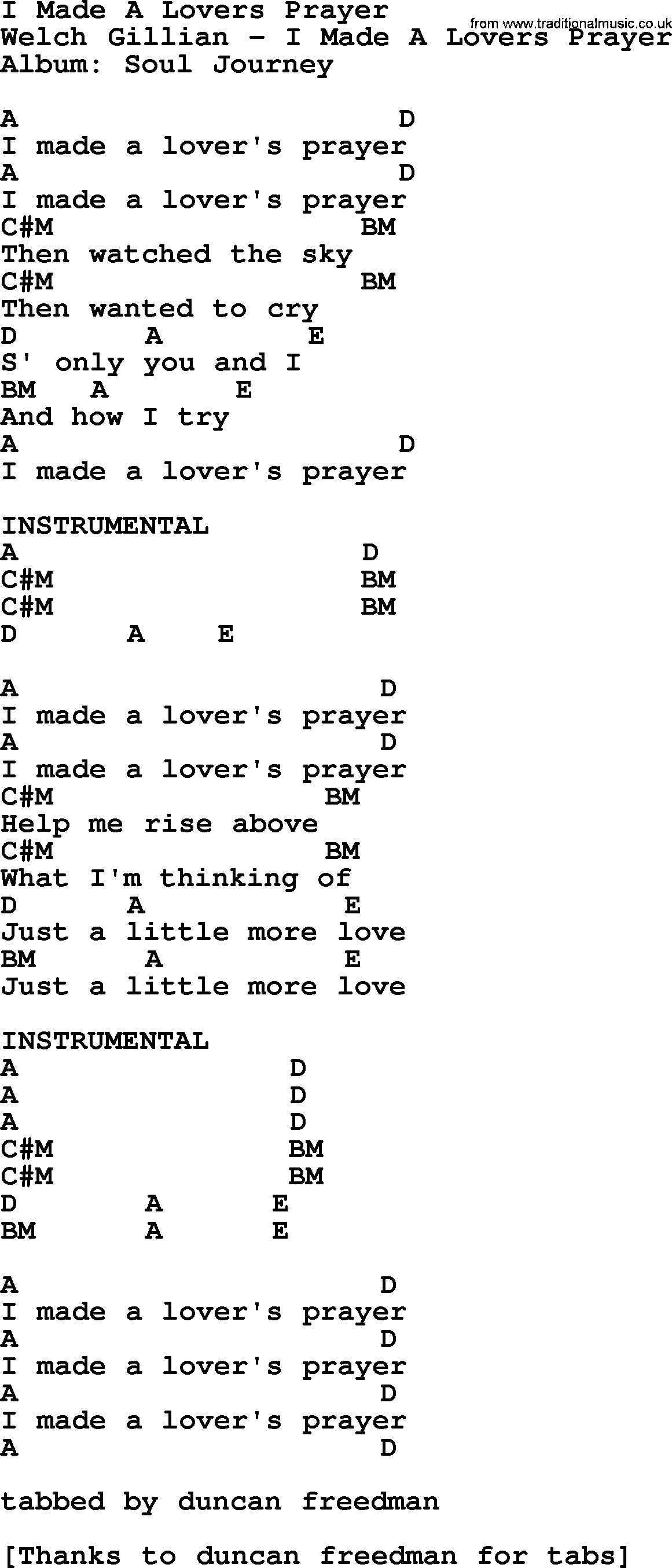 Bluegrass song: I Made A Lovers Prayer, lyrics and chords