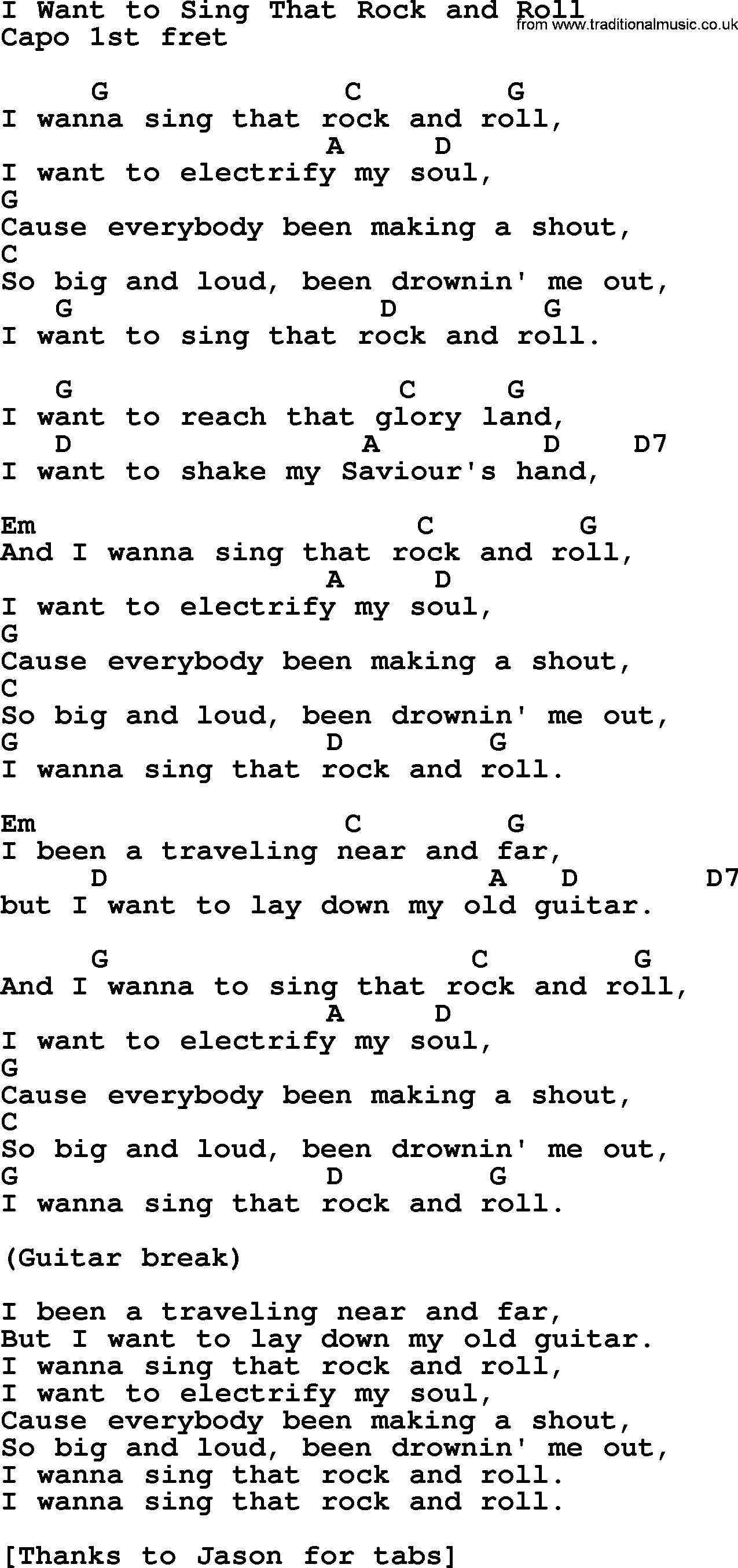 Bluegrass song: I Want To Sing That Rock And Roll, lyrics and chords