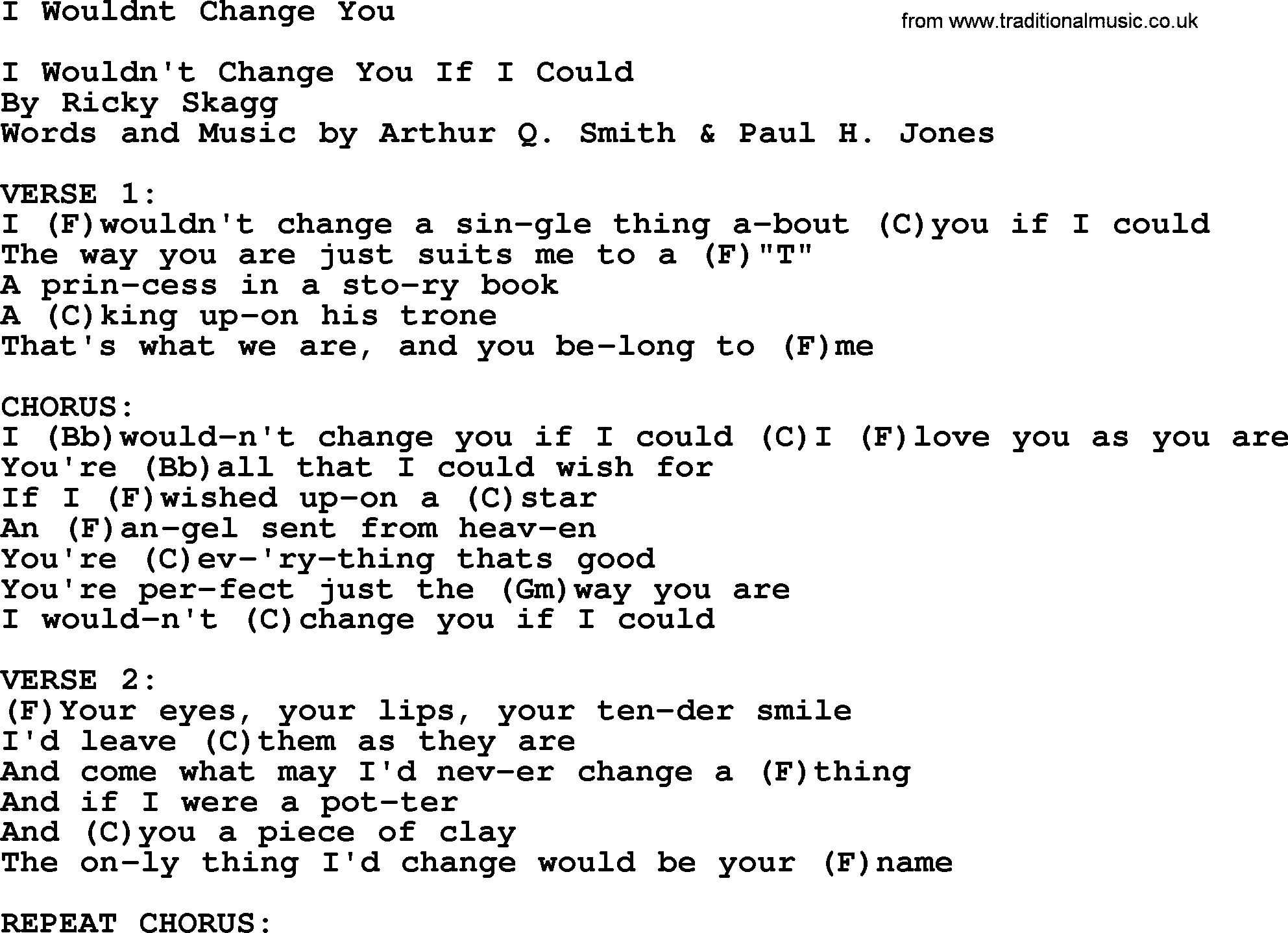 Bluegrass song: I Wouldnt Change You, lyrics and chords
