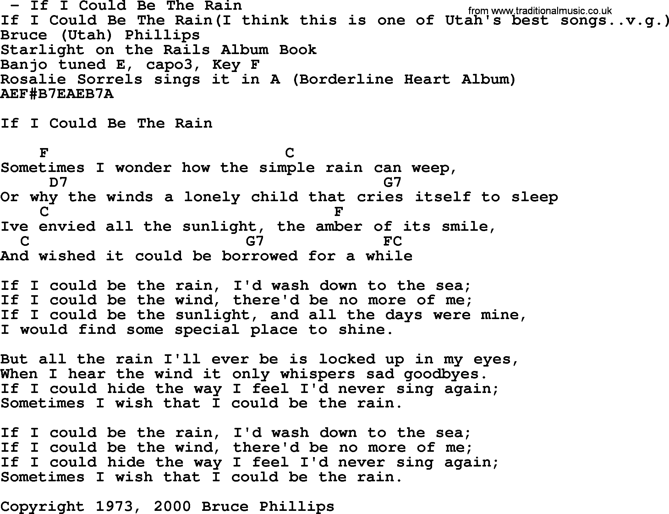 Bluegrass song: If I Could Be The Rain, lyrics and chords