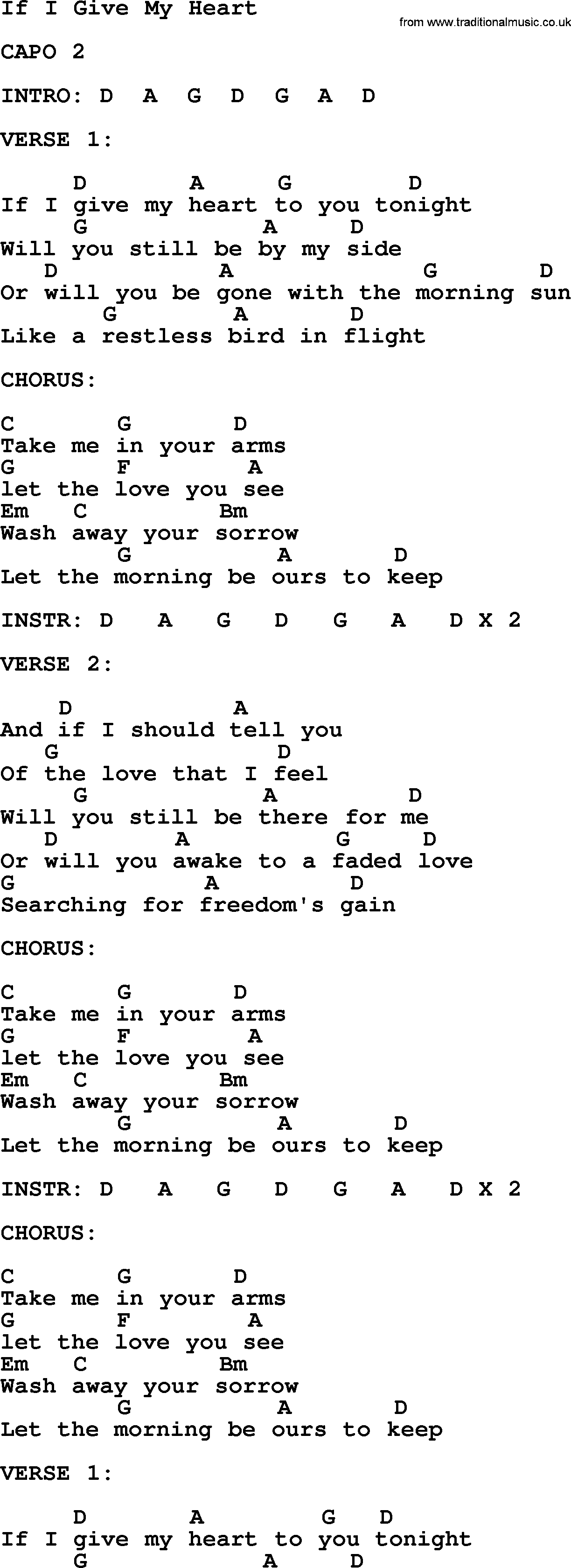 Bluegrass song: If I Give My Heart, lyrics and chords