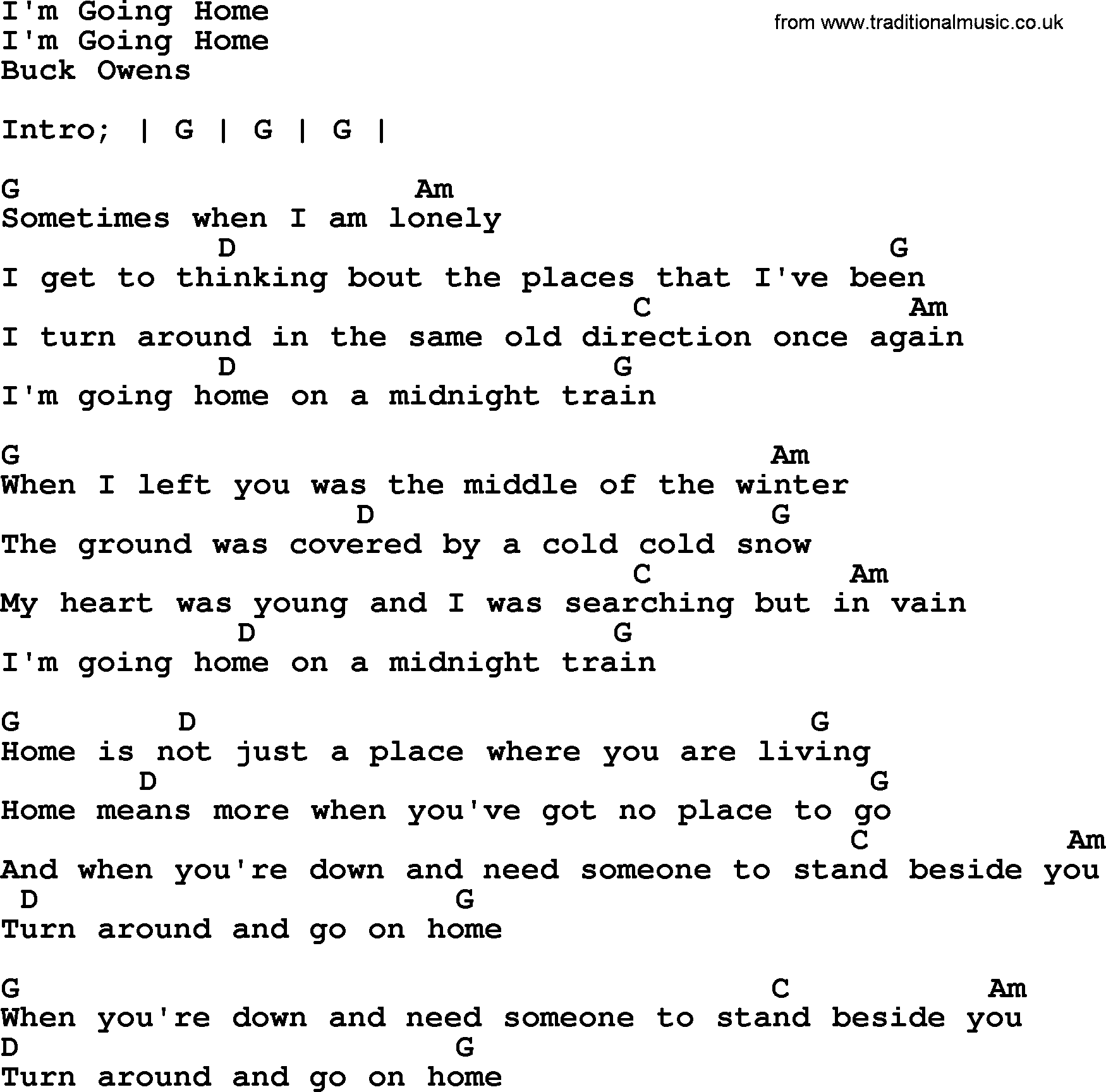 Bluegrass song: I'm Going Home, lyrics and chords