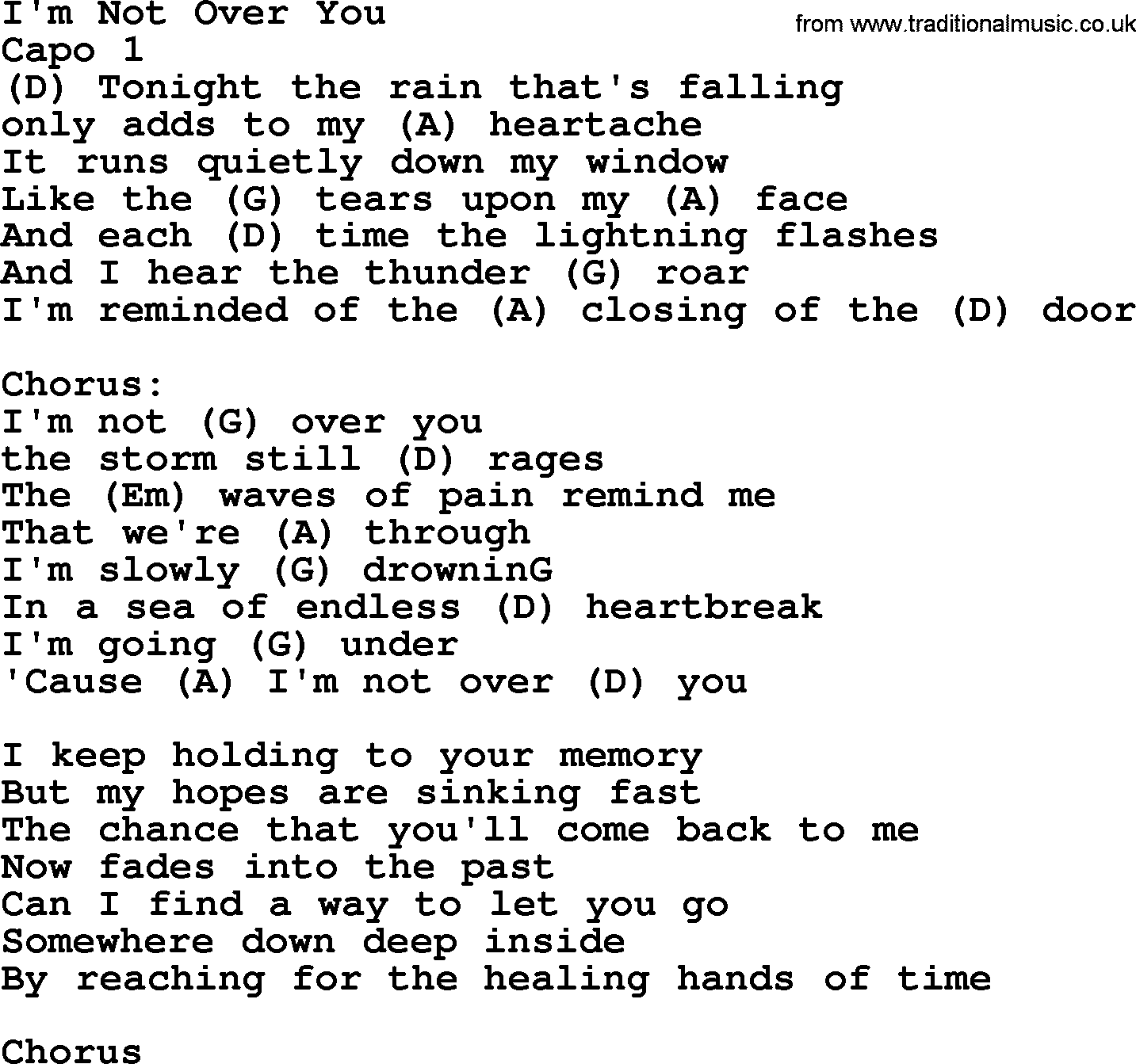 Bluegrass song: I'm Not Over You, lyrics and chords