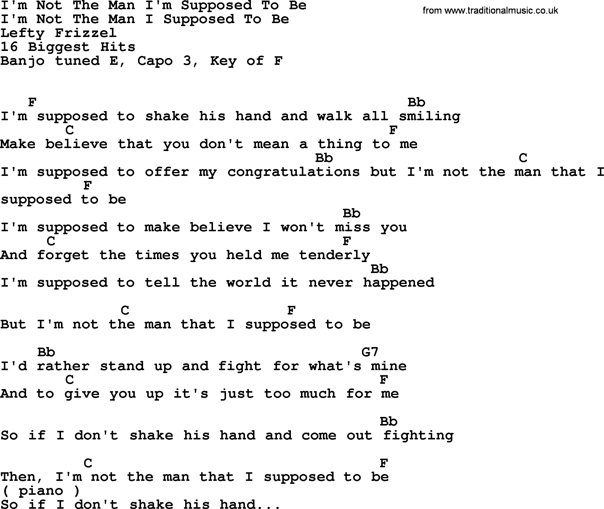 Bluegrass song: I'm Not The Man I'm Supposed To Be, lyrics and chords
