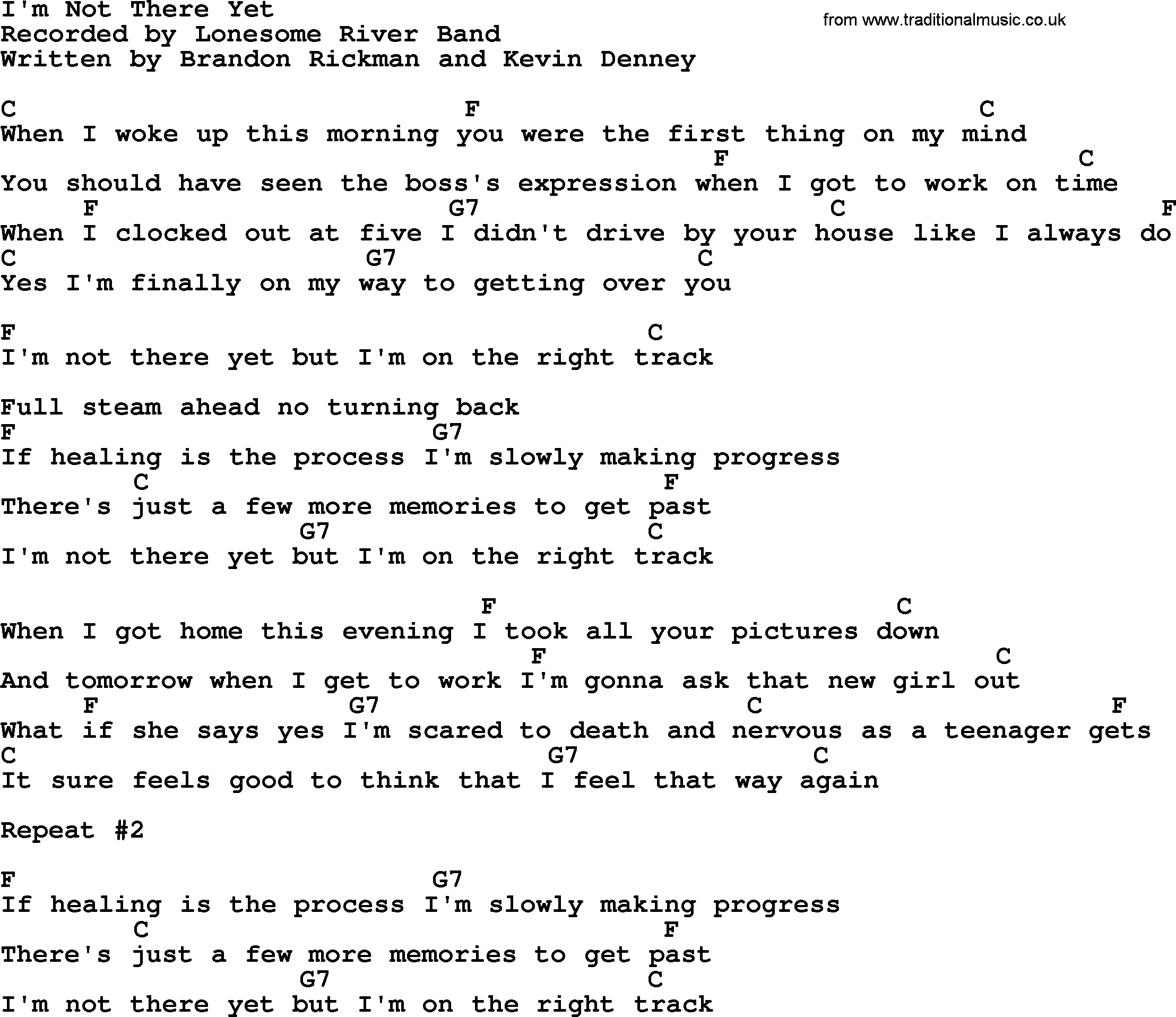 Bluegrass song: I'm Not There Yet, lyrics and chords