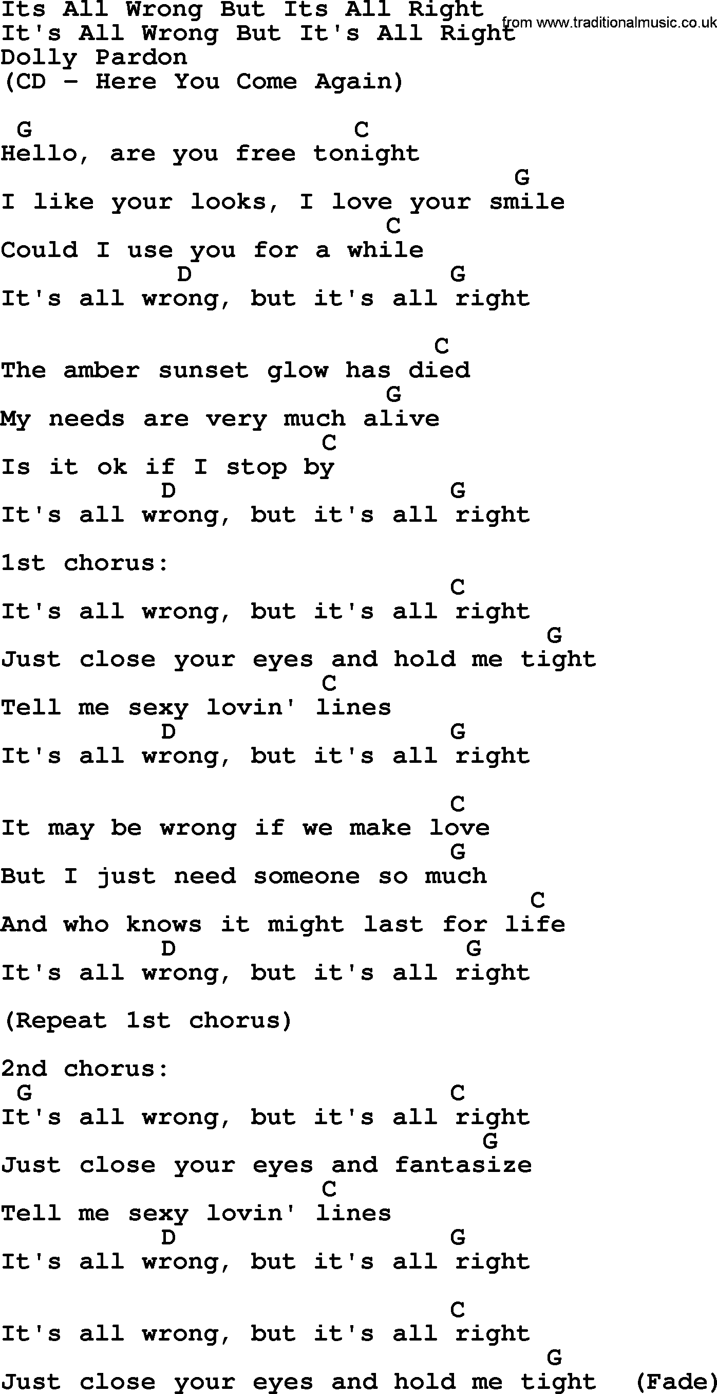 Bluegrass song: Its All Wrong But Its All Right, lyrics and chords