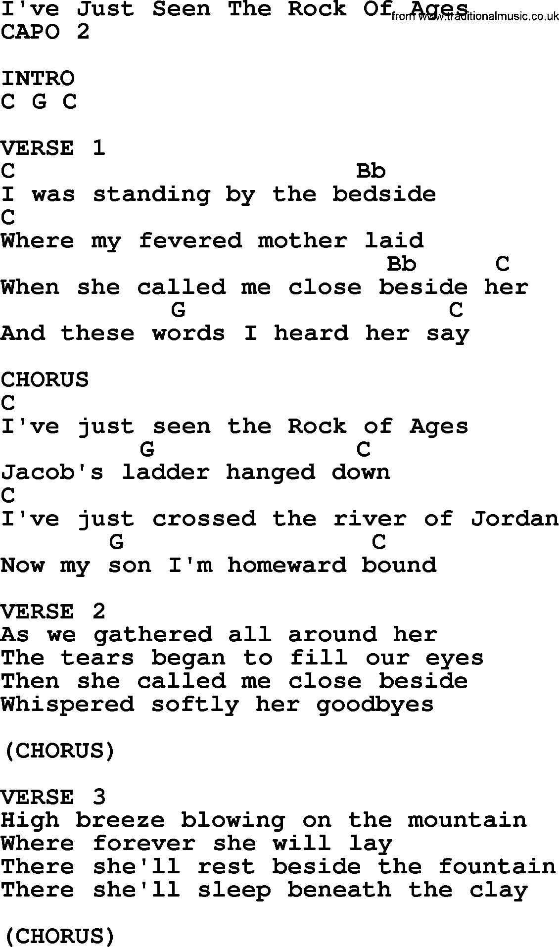 Bluegrass song: I've Just Seen The Rock Of Ages, lyrics and chords